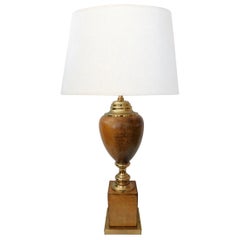 Vintage American 1960s Leather-Clad and Brass Table Lamp