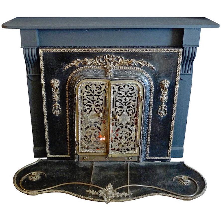 American, 1960s Metal and Bronze Faux Electric Fireplace For Sale at