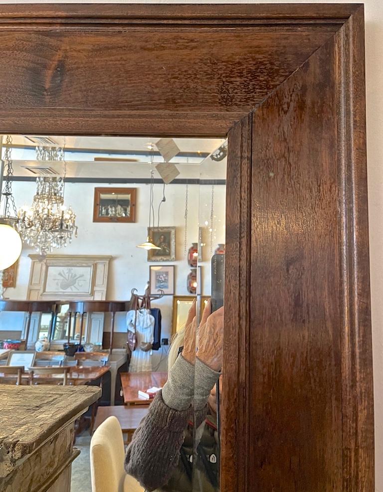 American 1960s Stained Walnut Over Mantel Mirror With Original Beveled Glass For Sale 8