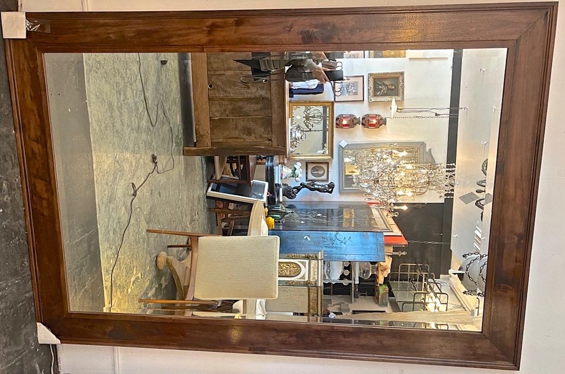 Mid-20th Century American 1960s Stained Walnut Over Mantel Mirror With Original Beveled Glass For Sale