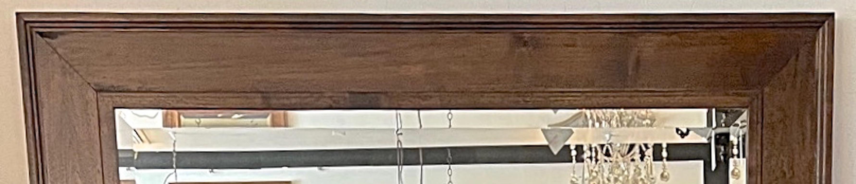 American 1960s Stained Walnut Over Mantel Mirror With Original Beveled Glass For Sale 2