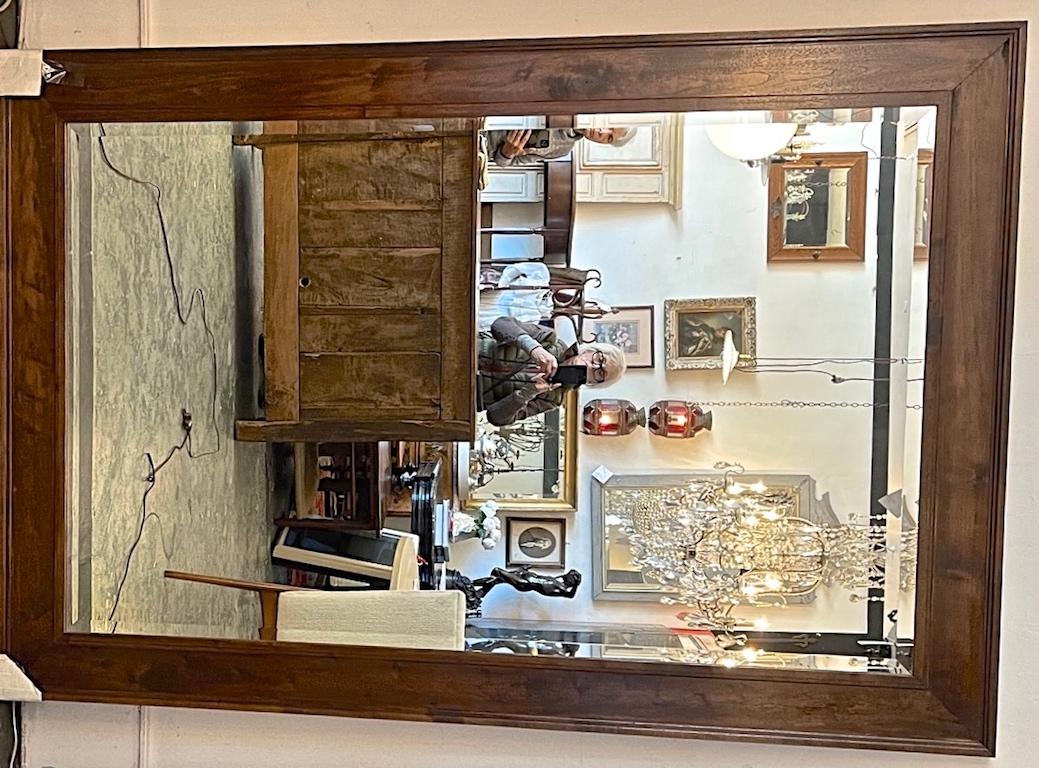 American 1960s Stained Walnut Over Mantel Mirror With Original Beveled Glass For Sale 4