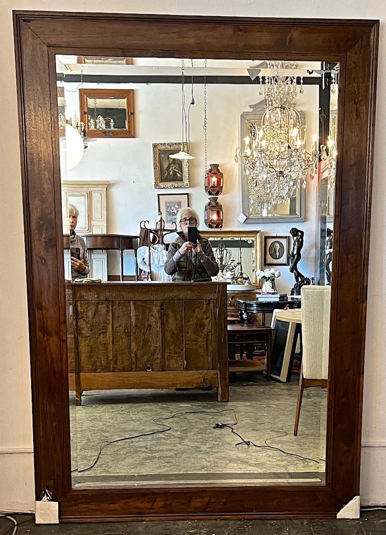 American 1960s Stained Walnut Over Mantel Mirror With Original Beveled Glass For Sale 5