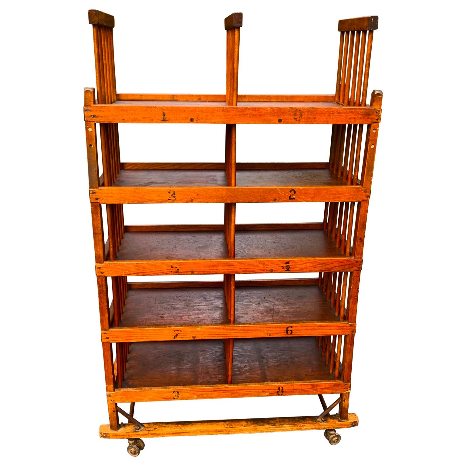 American 1960s wooden shelves, carts or bread racks on industrial iron wheels

Made by Middlesex MFG, Fifth Street, Medford, Mass.

2 shelves are currently available.