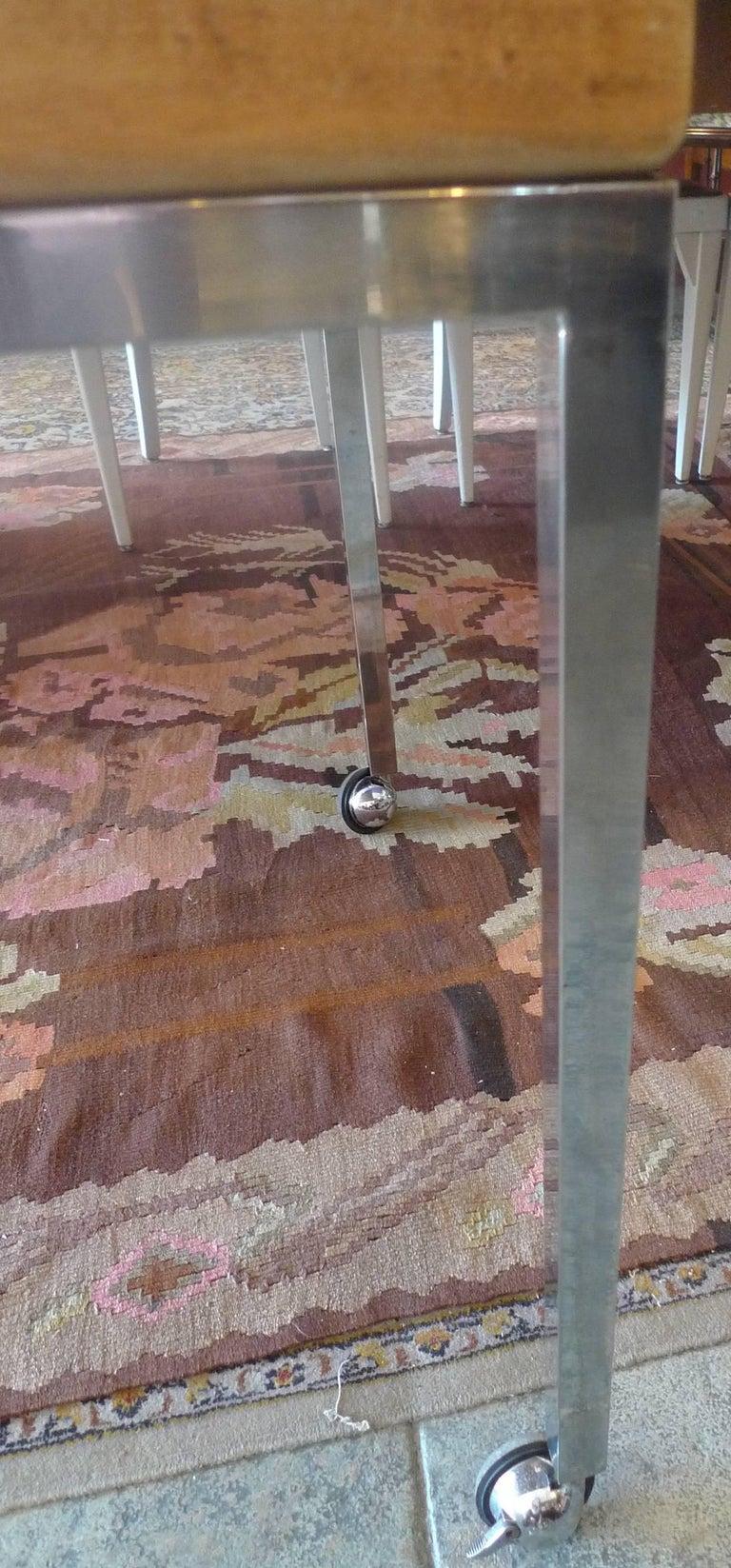 20th Century American 1970s Butcher's Block Kitchen Table on Polished Chrome Legs and Wheels