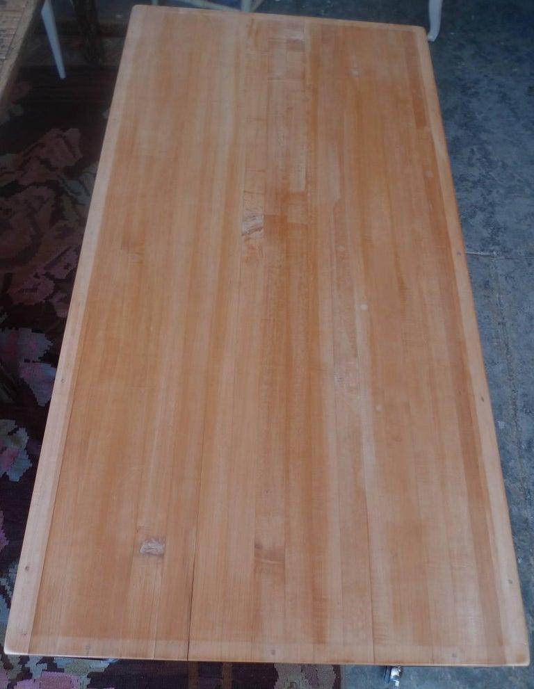 Pine American 1970s Butcher's Block Kitchen Table on Polished Chrome Legs and Wheels