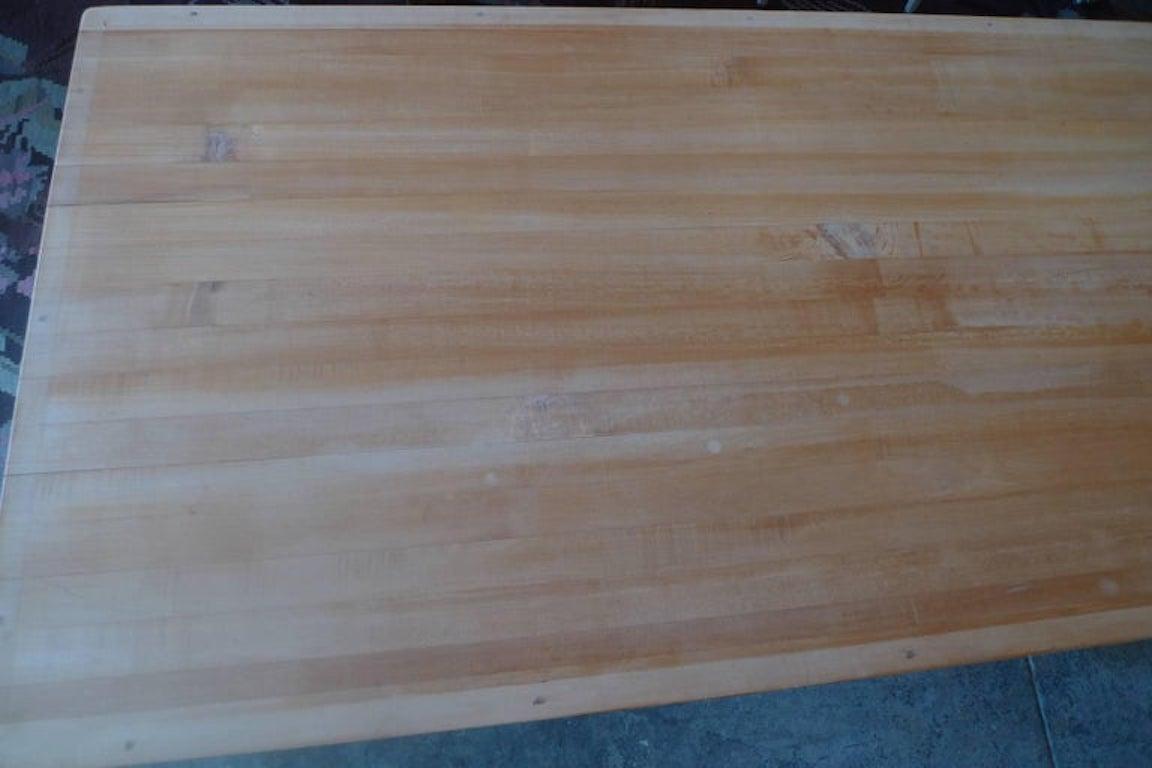 American 1970s Butcher's Block Kitchen Table on Polished Chrome Legs and Wheels 4