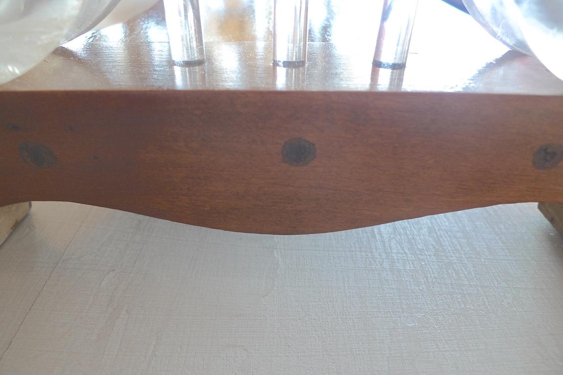 American 1970s Glass Top Coffee Table with Lucite Supports and Walnut Shelf For Sale 4