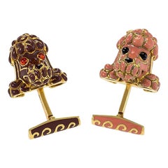 American 1970s Gold, Enamel and Emerald Poodle Cuff Links by David Webb
