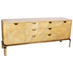American 1970s Lacquered Wood and Brass Sideboard by John Widdicomb