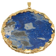 American 1970s Lapis Lazuli Medallion Pendant in 18 Karat Yellow Gold