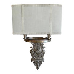 American 1970s Two-Light Wall Sconce With Fabric Shade