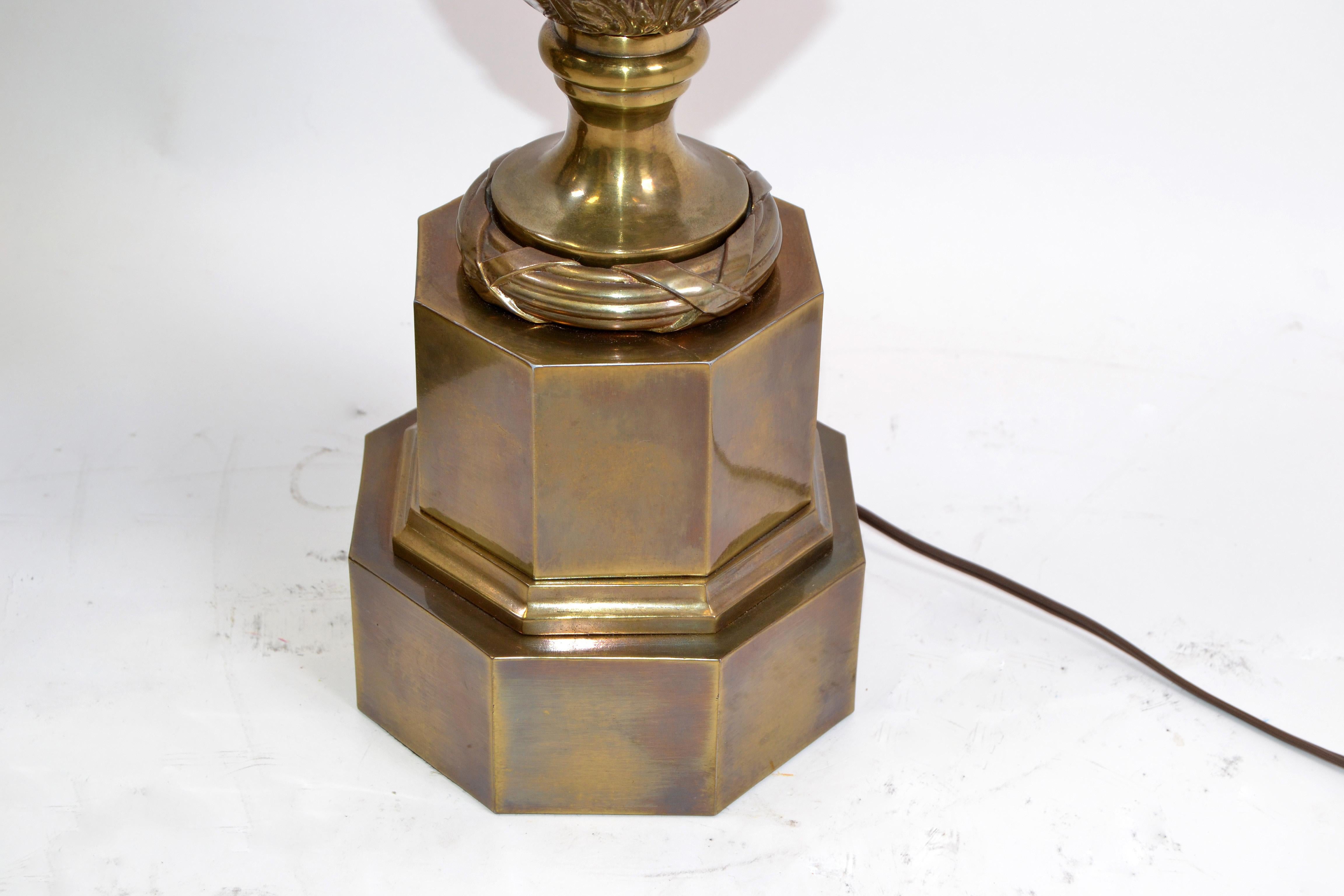 American 1972 Chapman Iconic, Art Deco Rams Head Bronze Urn Table Lamp, Pair 2