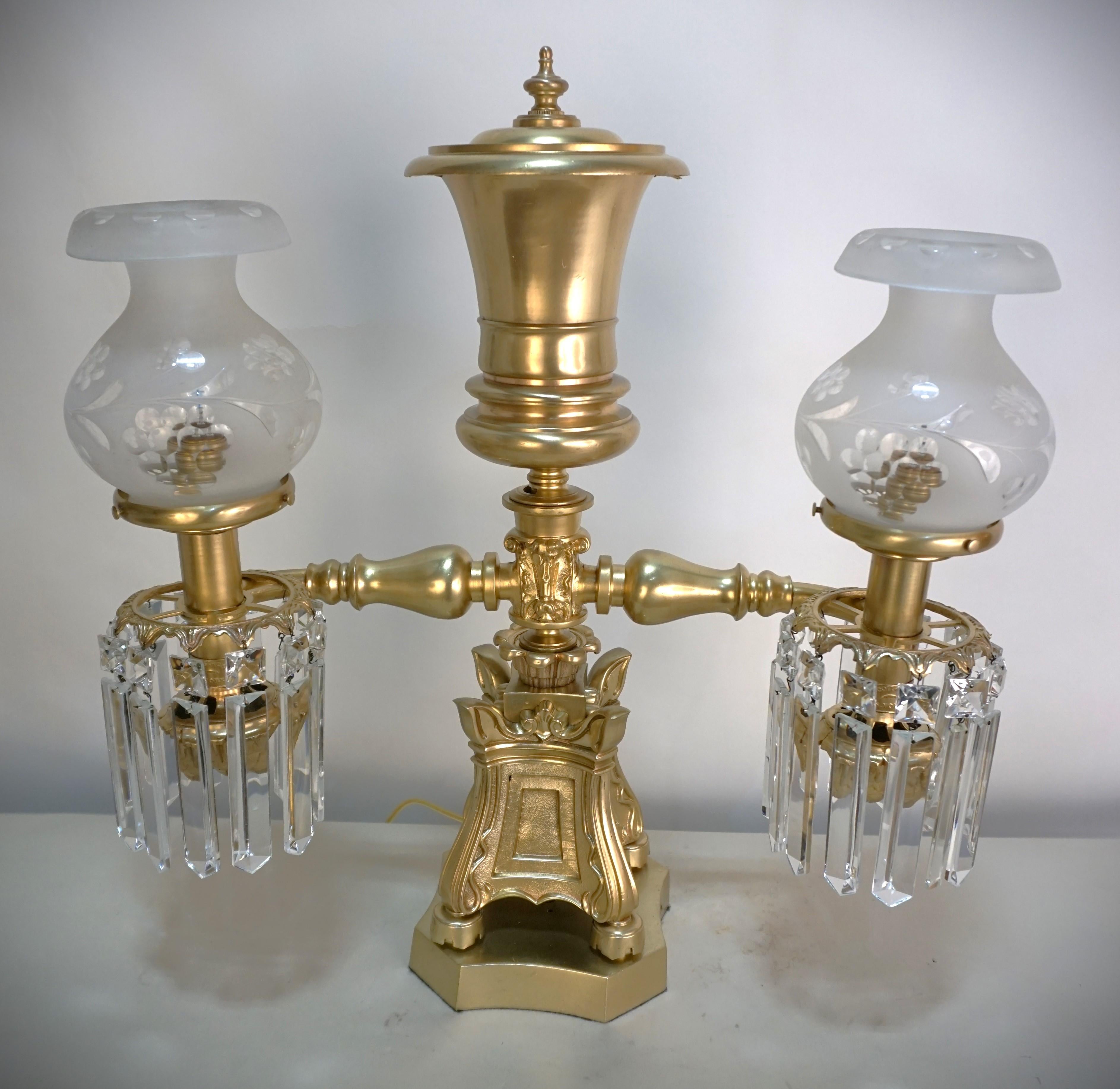American 19th C. Clark Coit & Cargill Double Arm Electrified Argant Oil Lamp 9