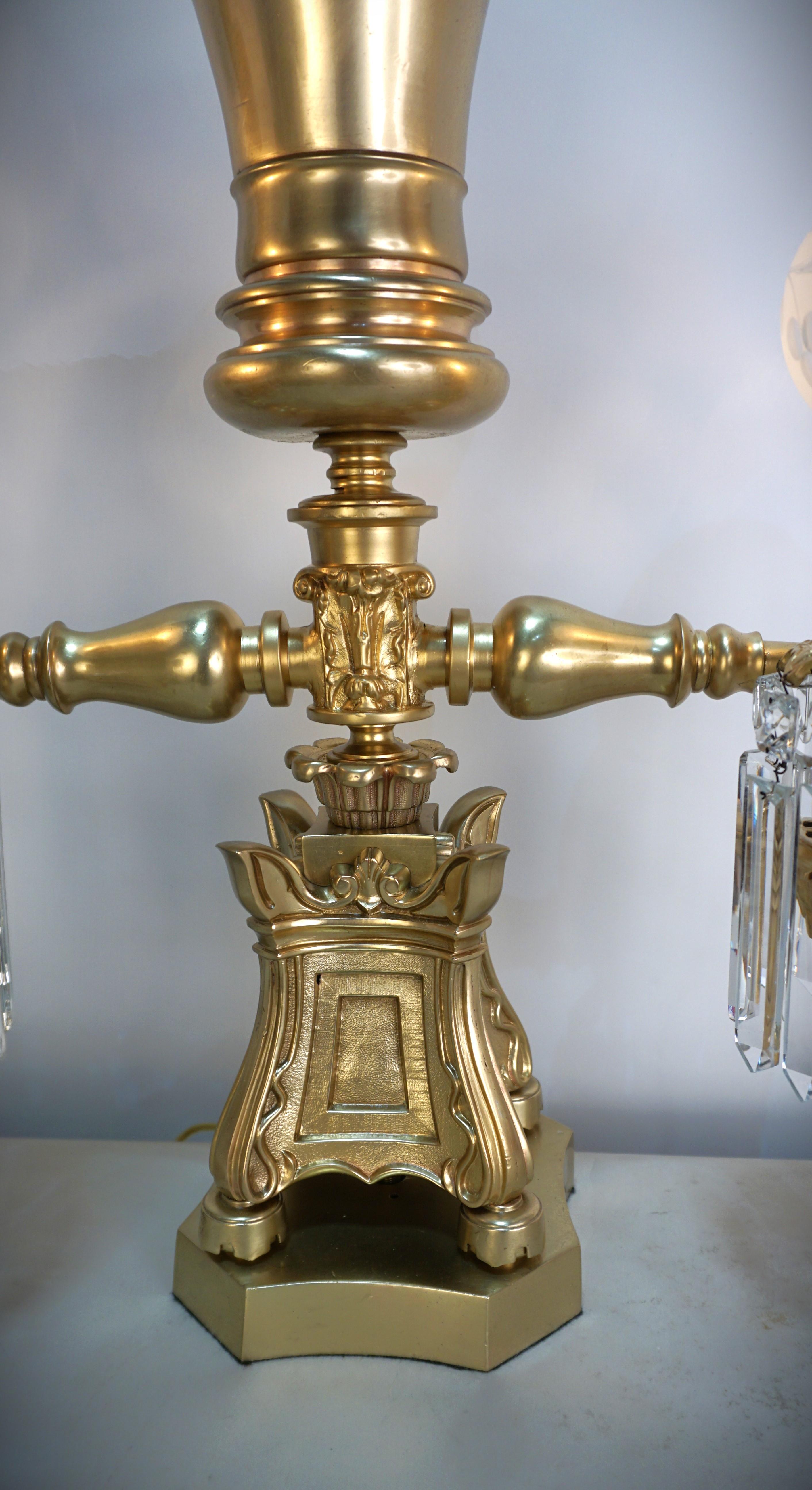 American 19th C. Clark Coit & Cargill Double Arm Electrified Argant Oil Lamp In Good Condition In Fairfax, VA