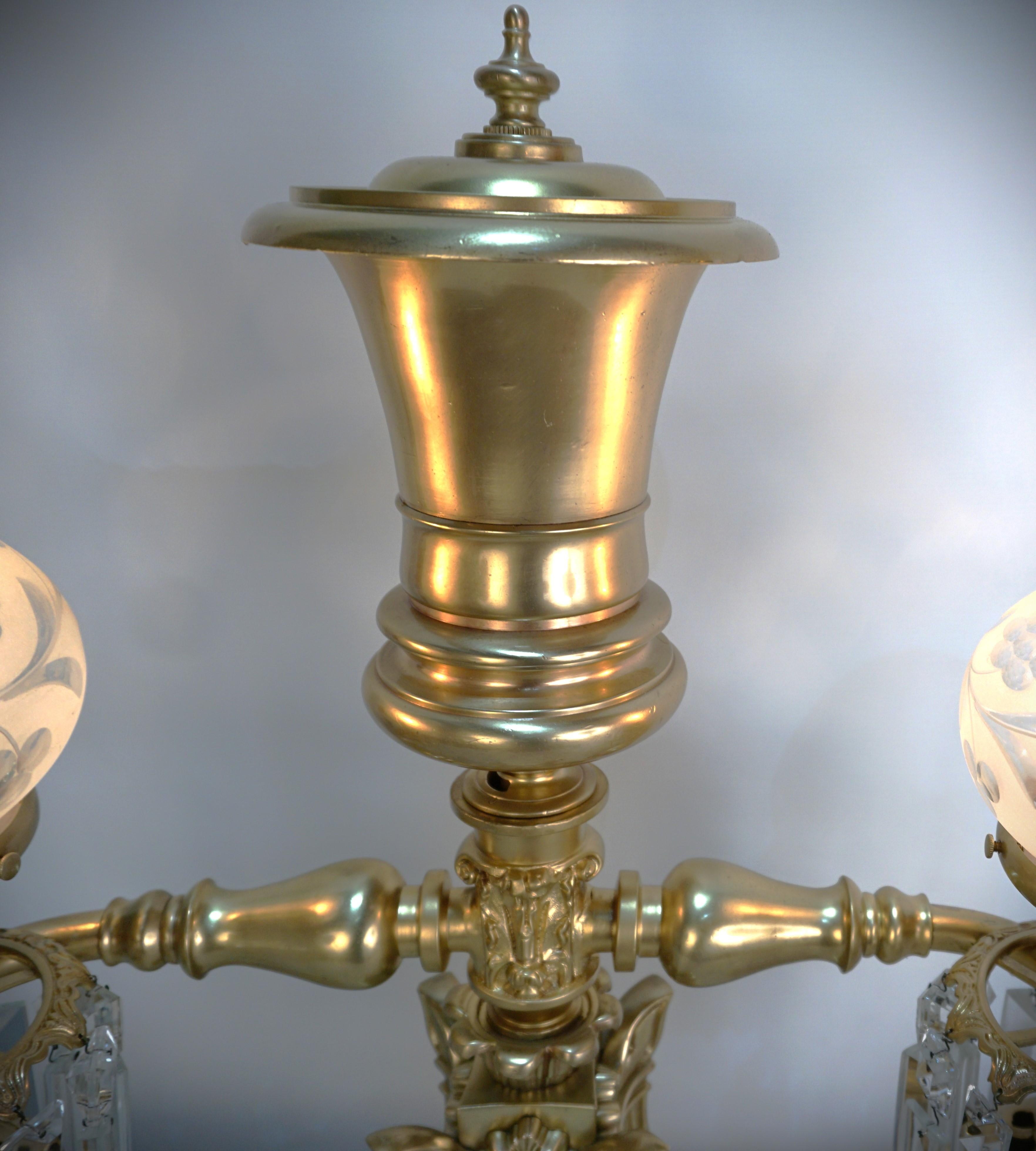 19th Century American 19th C. Clark Coit & Cargill Double Arm Electrified Argant Oil Lamp