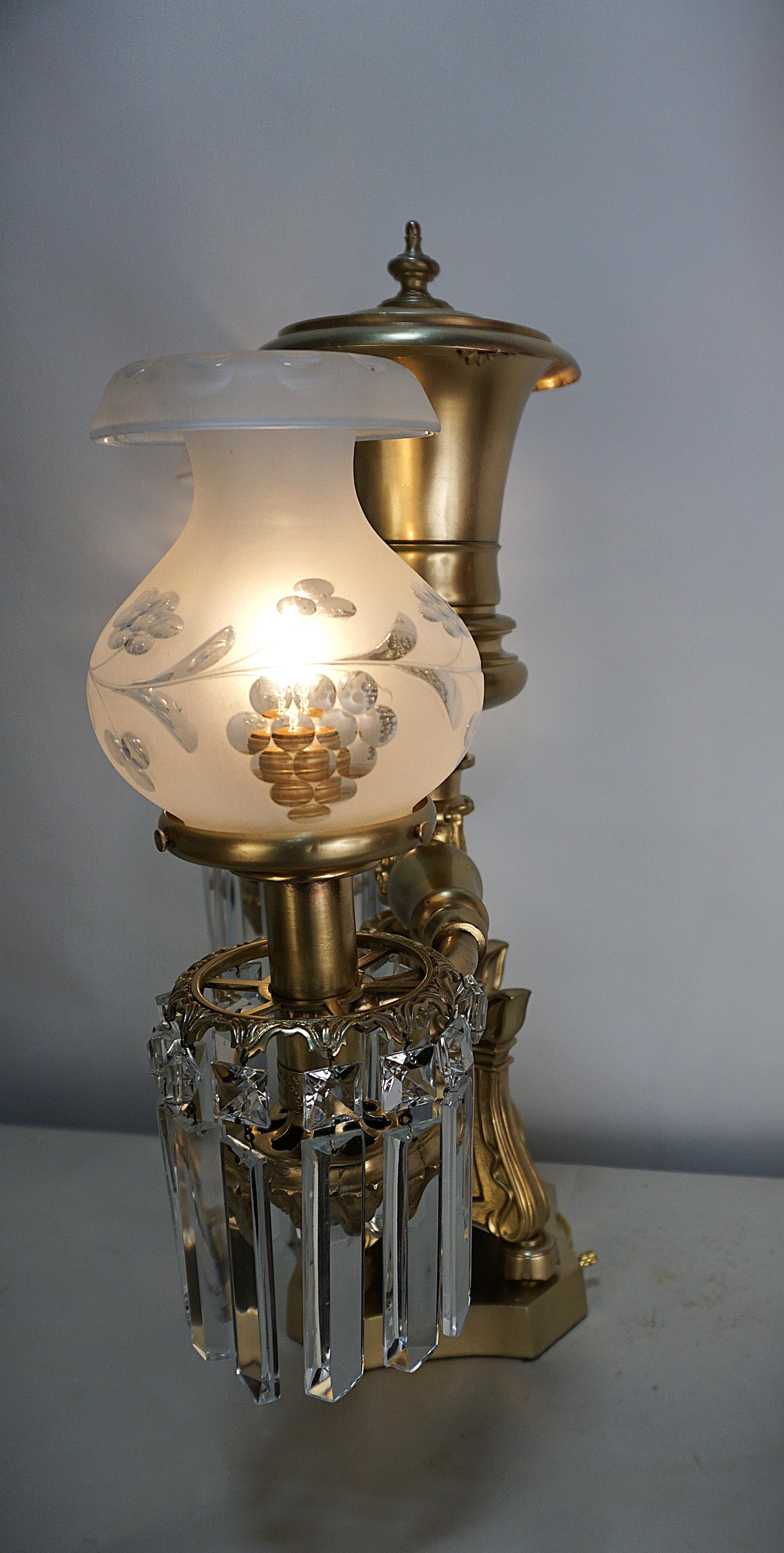 American 19th C. Clark Coit & Cargill Double Arm Electrified Argant Oil Lamp 4