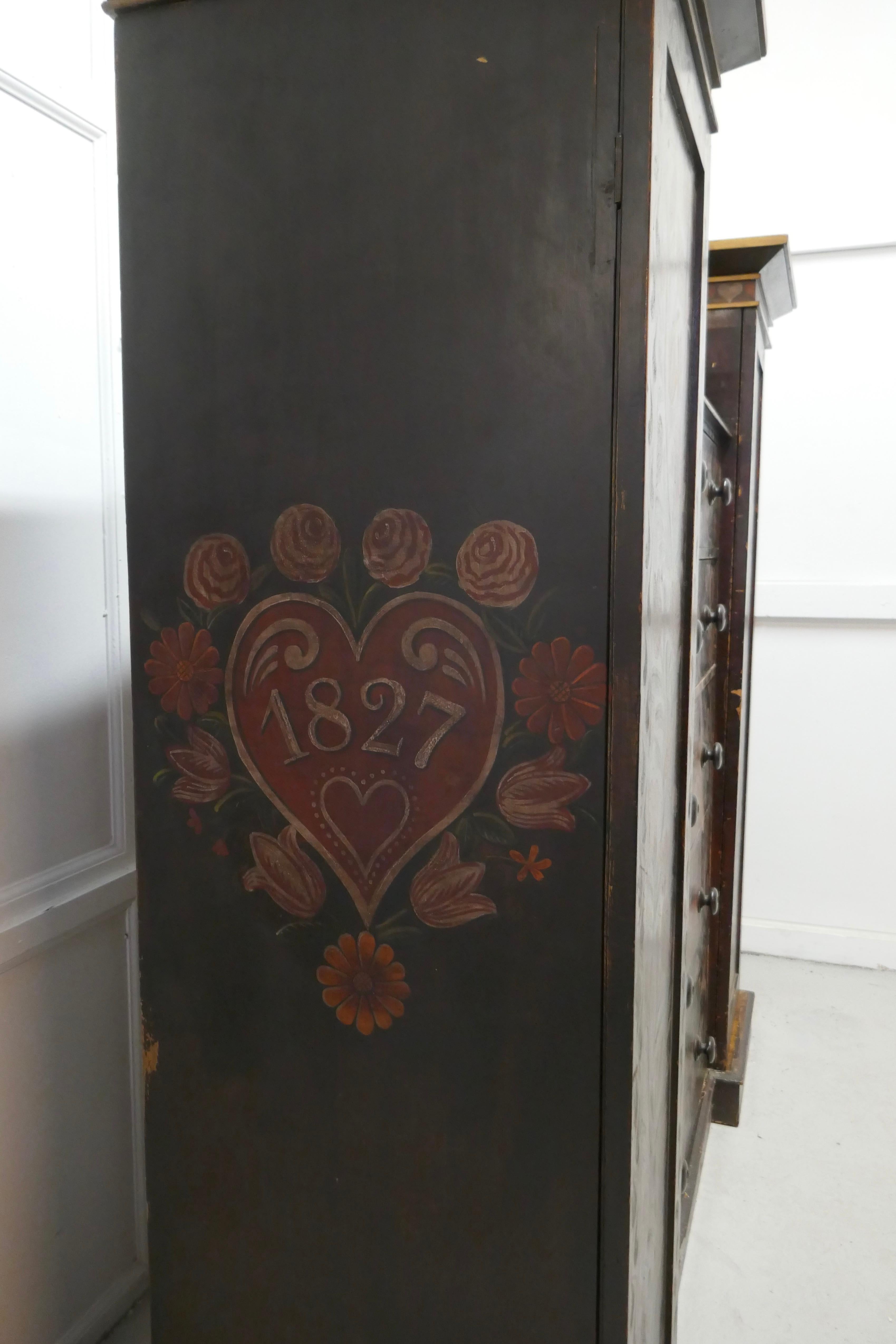 American 19th Century Painted Folk Art Marriage Chest and Hanging Cupboard For Sale 6
