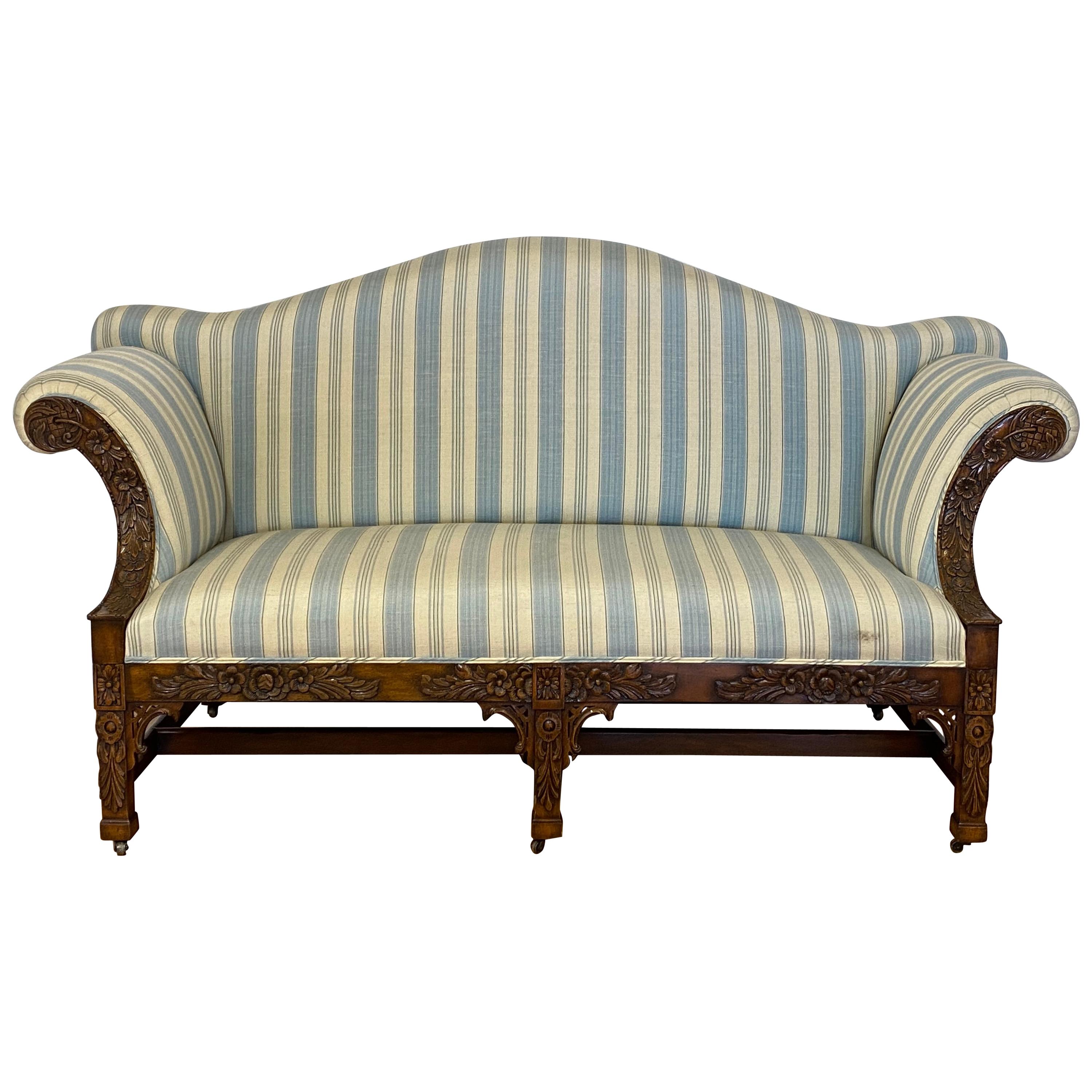 American Carved Mahogany and Upholstered Chippendale Style Settee