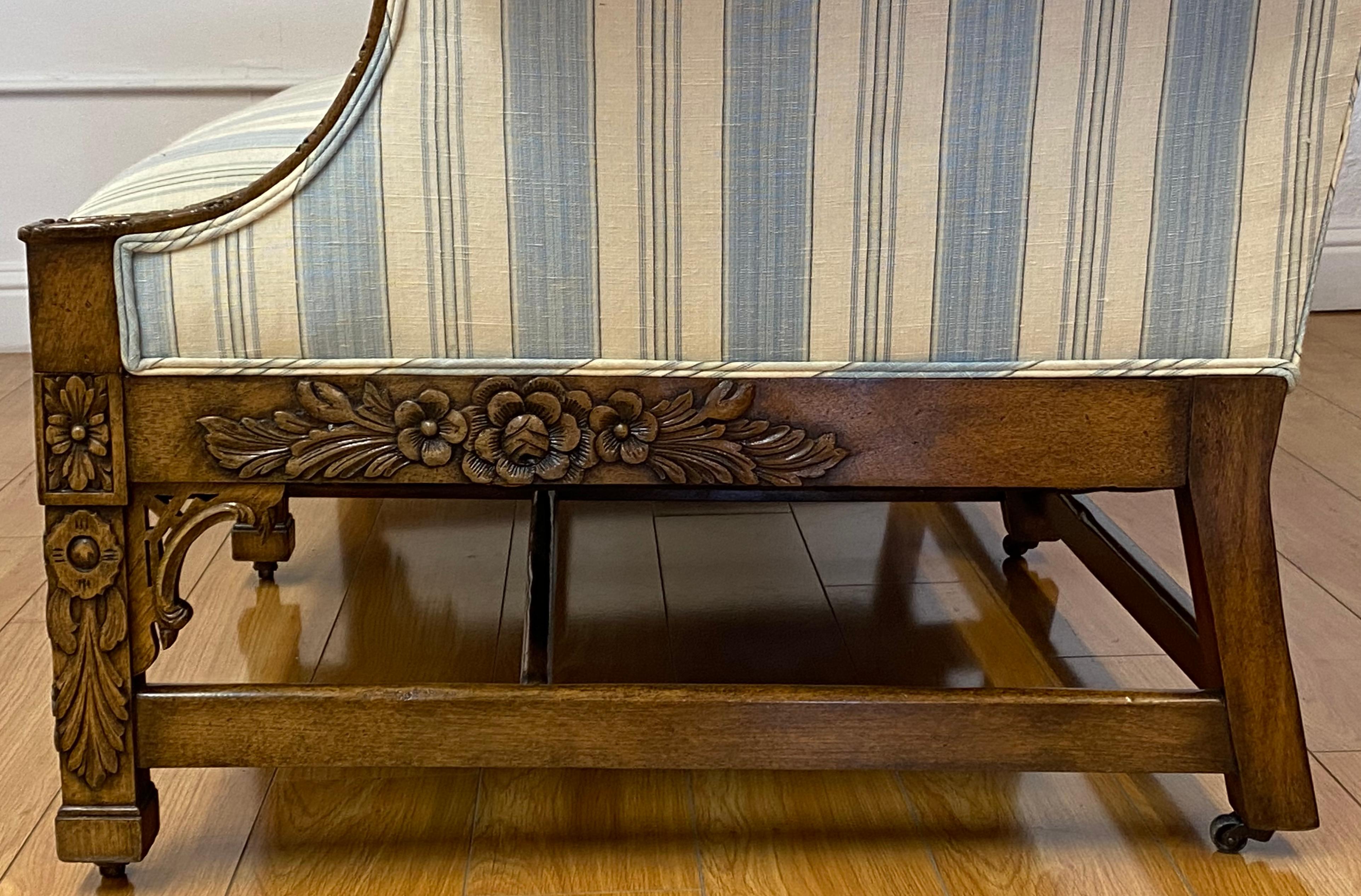 American Carved Mahogany and Upholstered Chippendale Style Settee 5