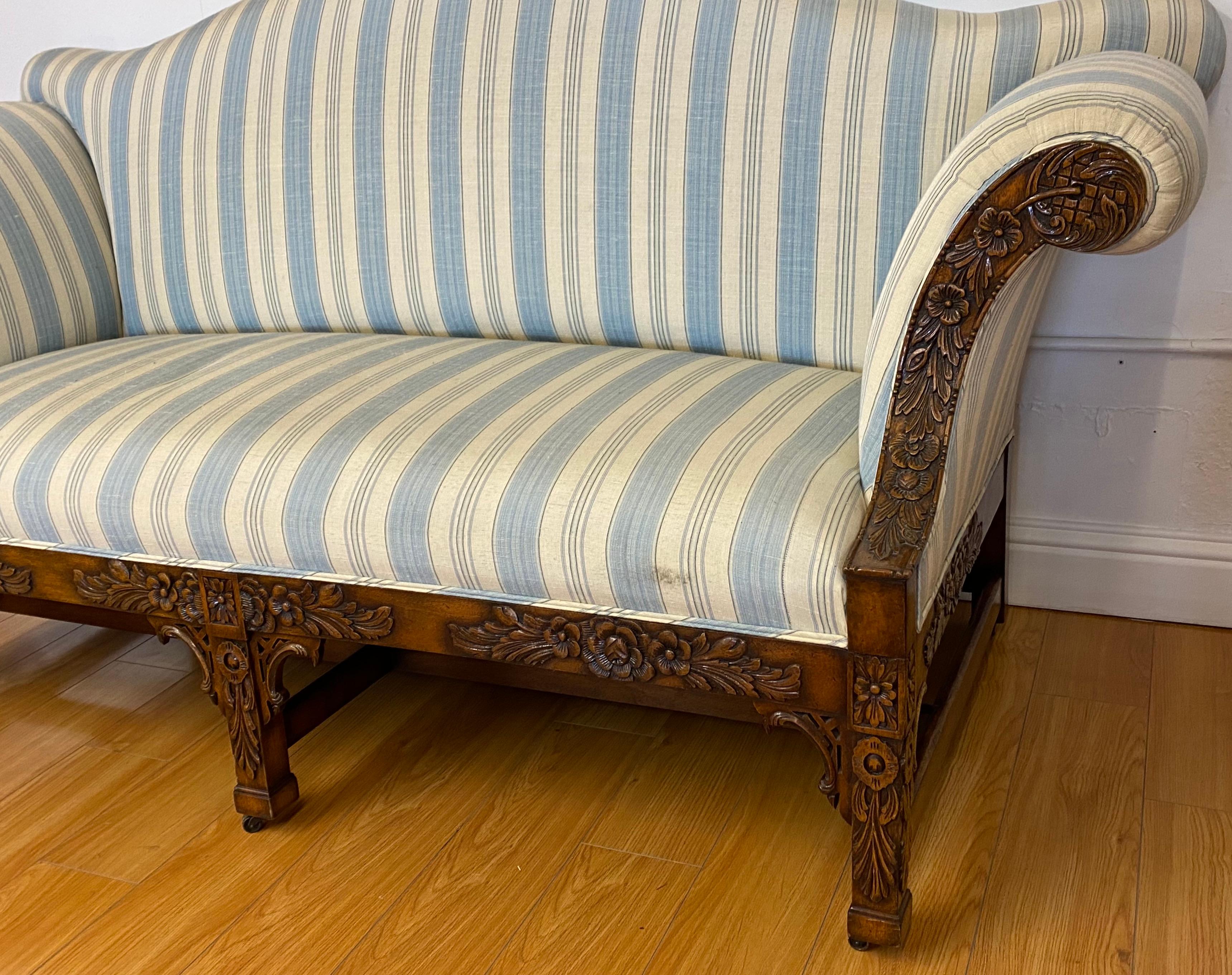 19th Century American Carved Mahogany and Upholstered Chippendale Style Settee