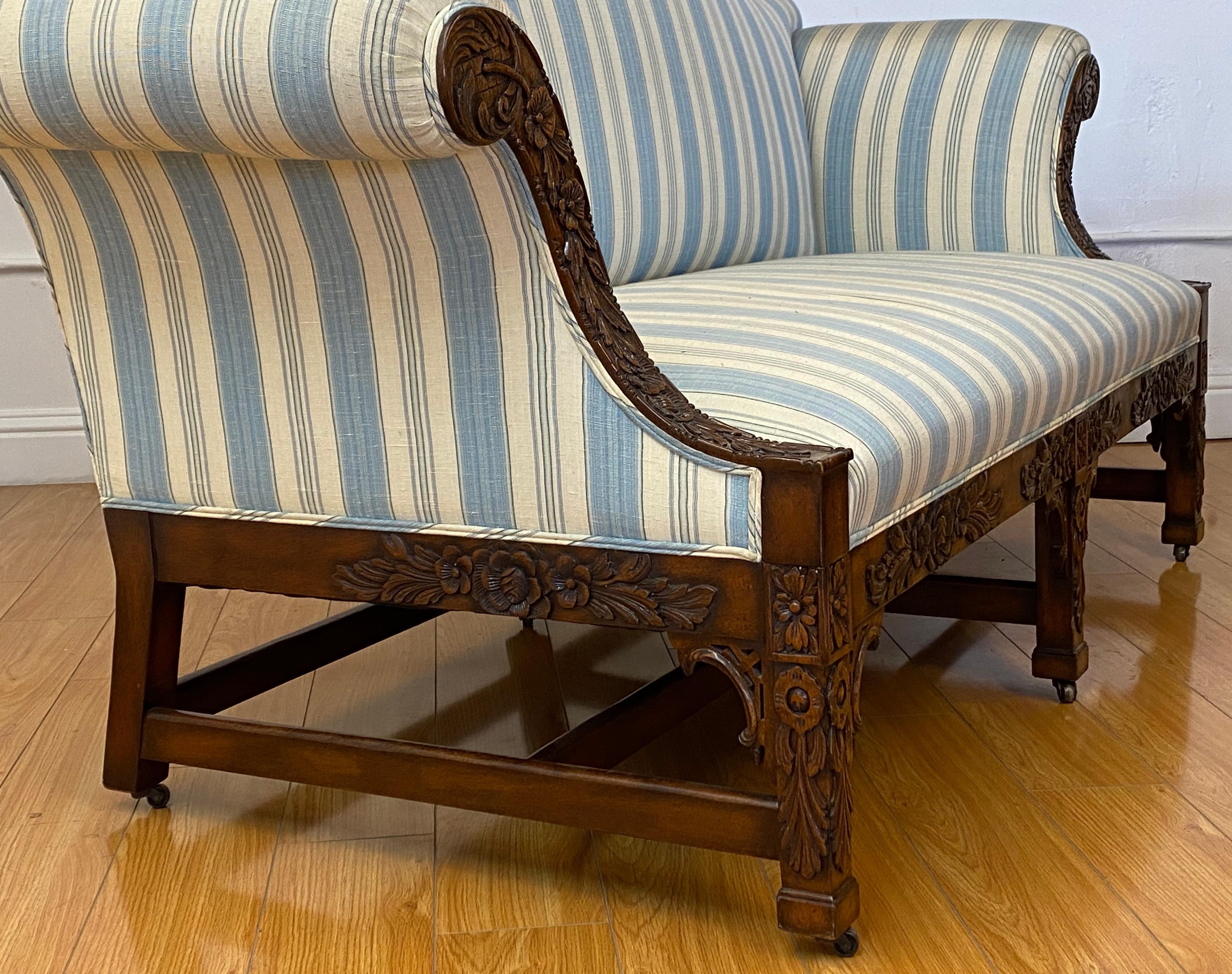 American Carved Mahogany and Upholstered Chippendale Style Settee 1