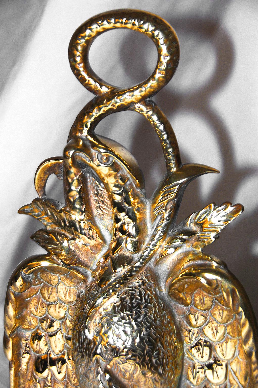 Victorian American 19th Century Cast Brass Eagle and Serpent Doorstop
