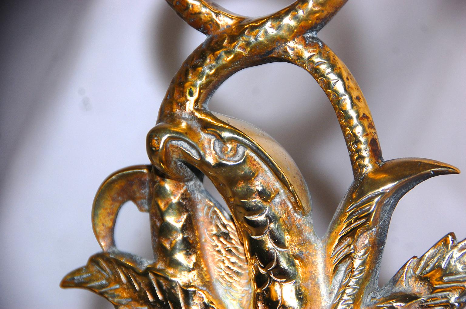 American 19th Century Cast Brass Eagle and Serpent Doorstop In Good Condition In Wells, ME