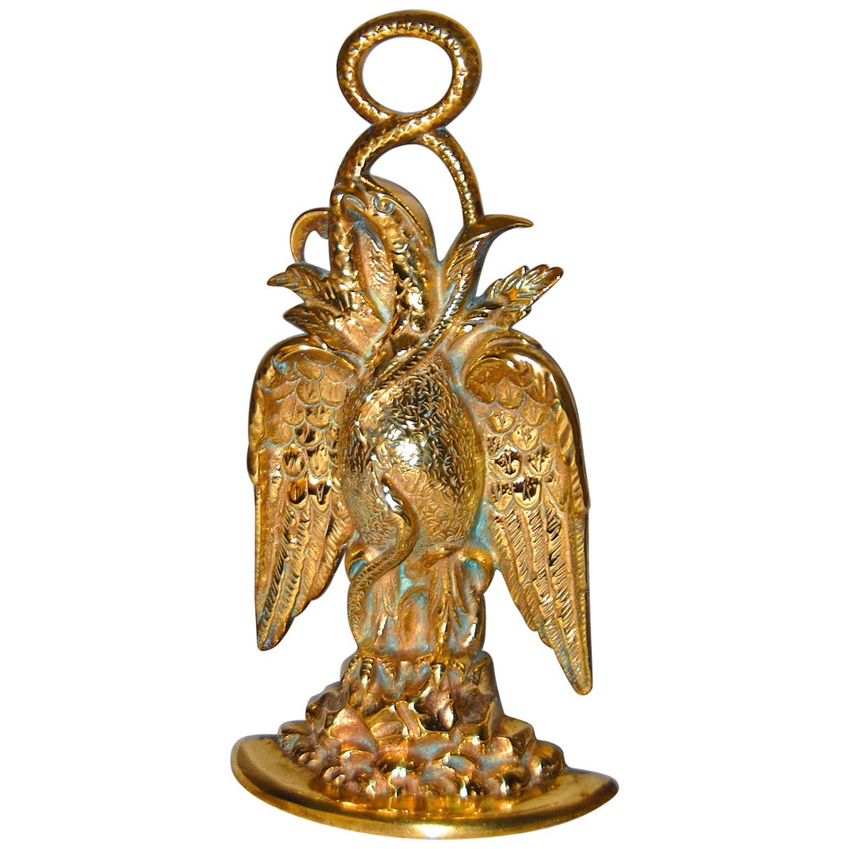 American 19th Century Cast Brass Eagle and Serpent Doorstop