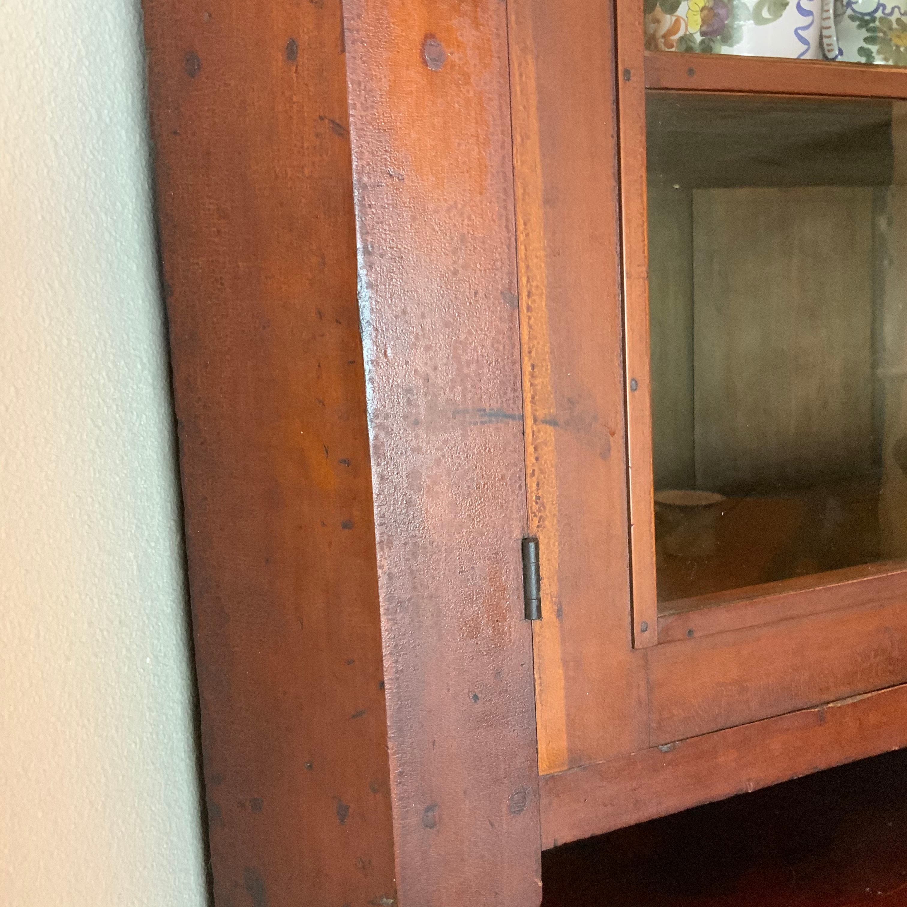American Classical American 19th Century Cherry 2 Part Corner Cupboard For Sale