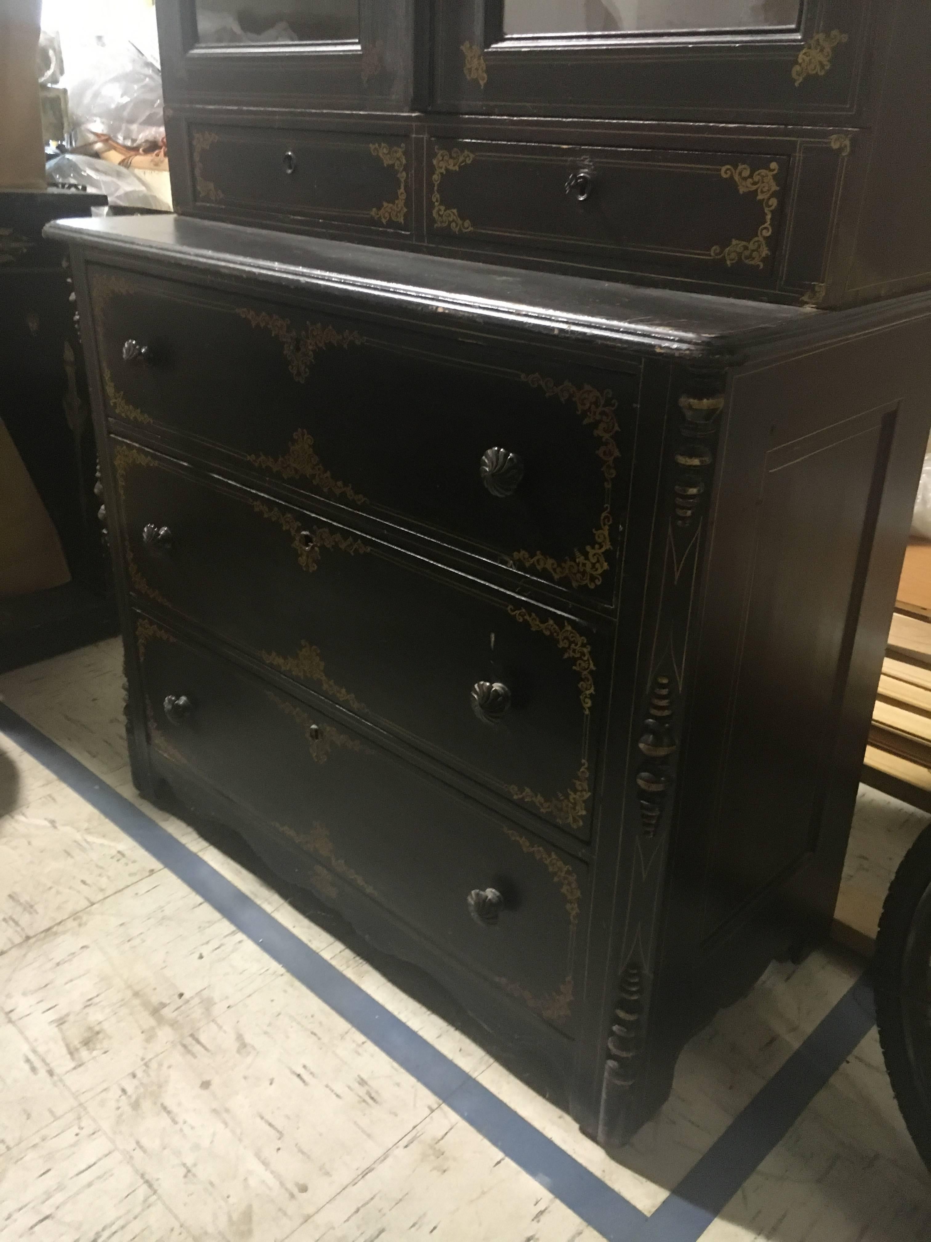 Wood American 19th Century Cupboard with Original Paint