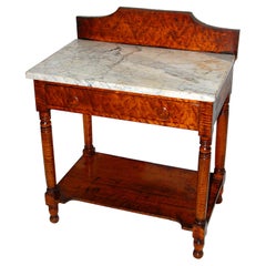 American 19th Century Curly and Birds Eye Maple Washstand with Marble Top