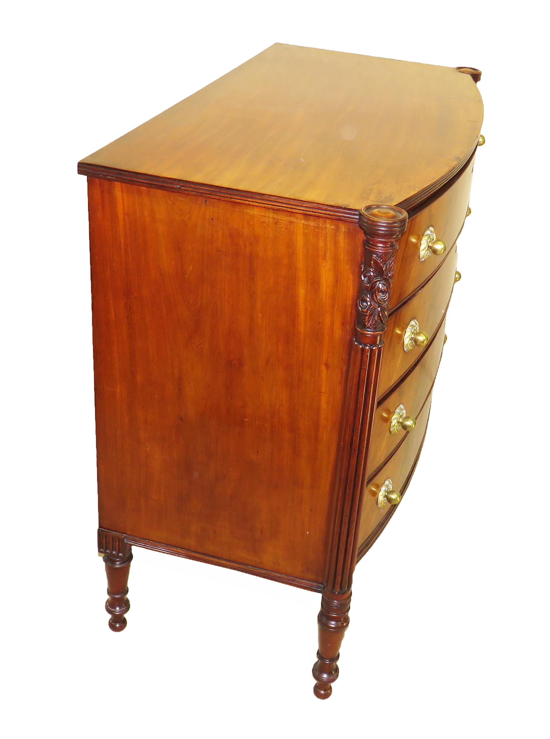 American 19th Century Federal Mahogany Bow Chest of Drawers 4