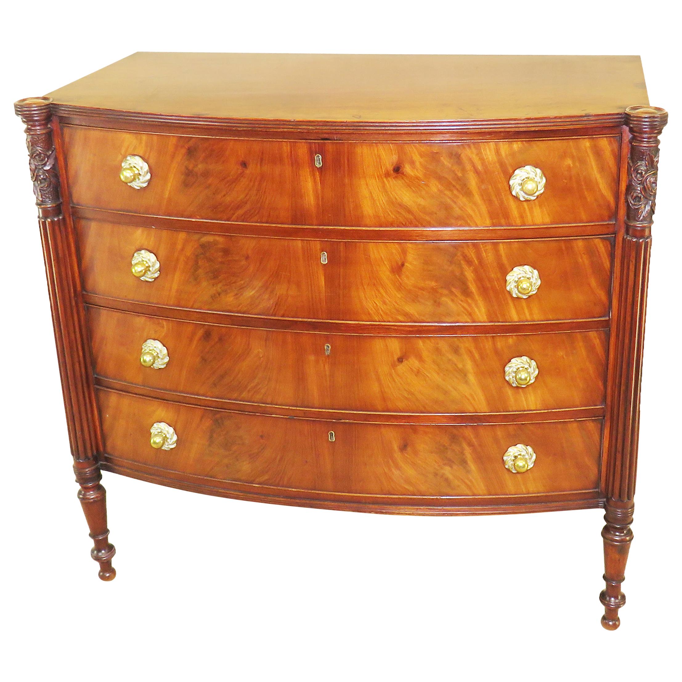 American 19th Century Federal Mahogany Bow Chest of Drawers