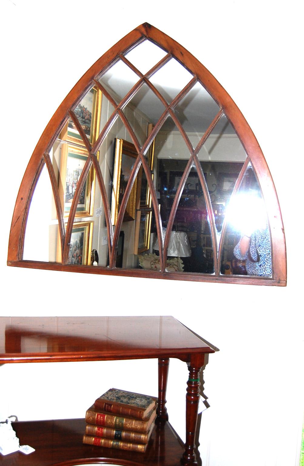 American 19th Century Gothic Style Window Frame Mirror Molded Arched Muntins In Good Condition For Sale In Wells, ME