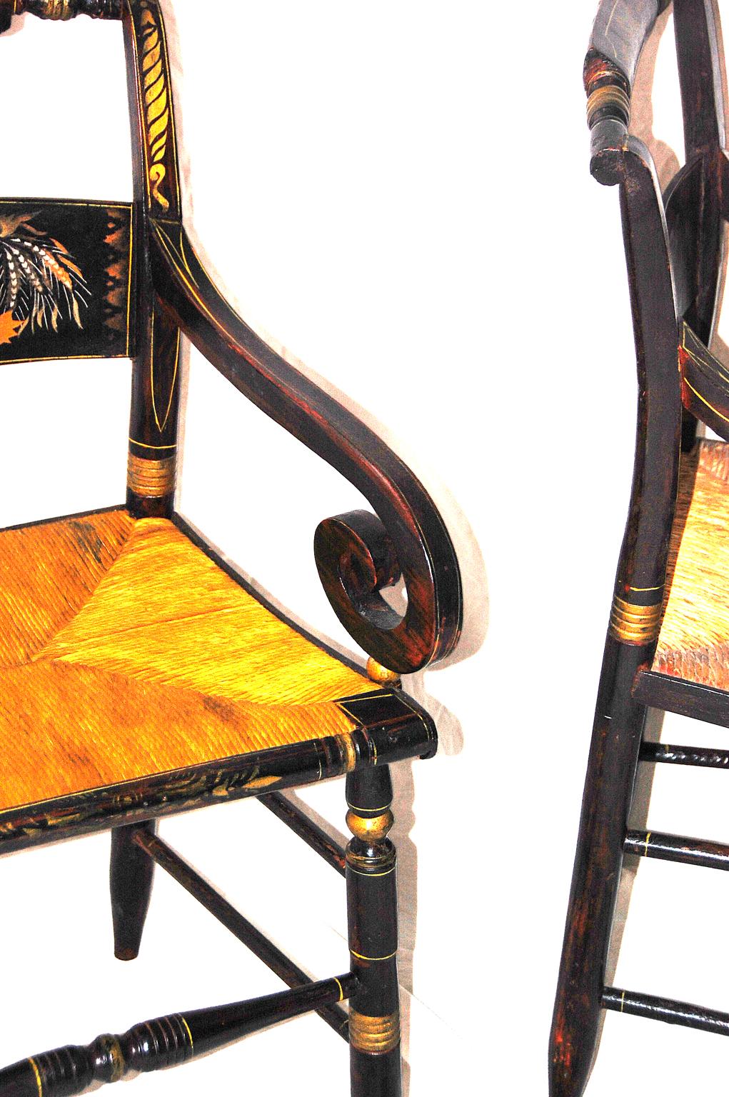 American 19th Century Hitchcock Chairs, Set of 8 Including Two Arms, Six Sides In Good Condition In Wells, ME