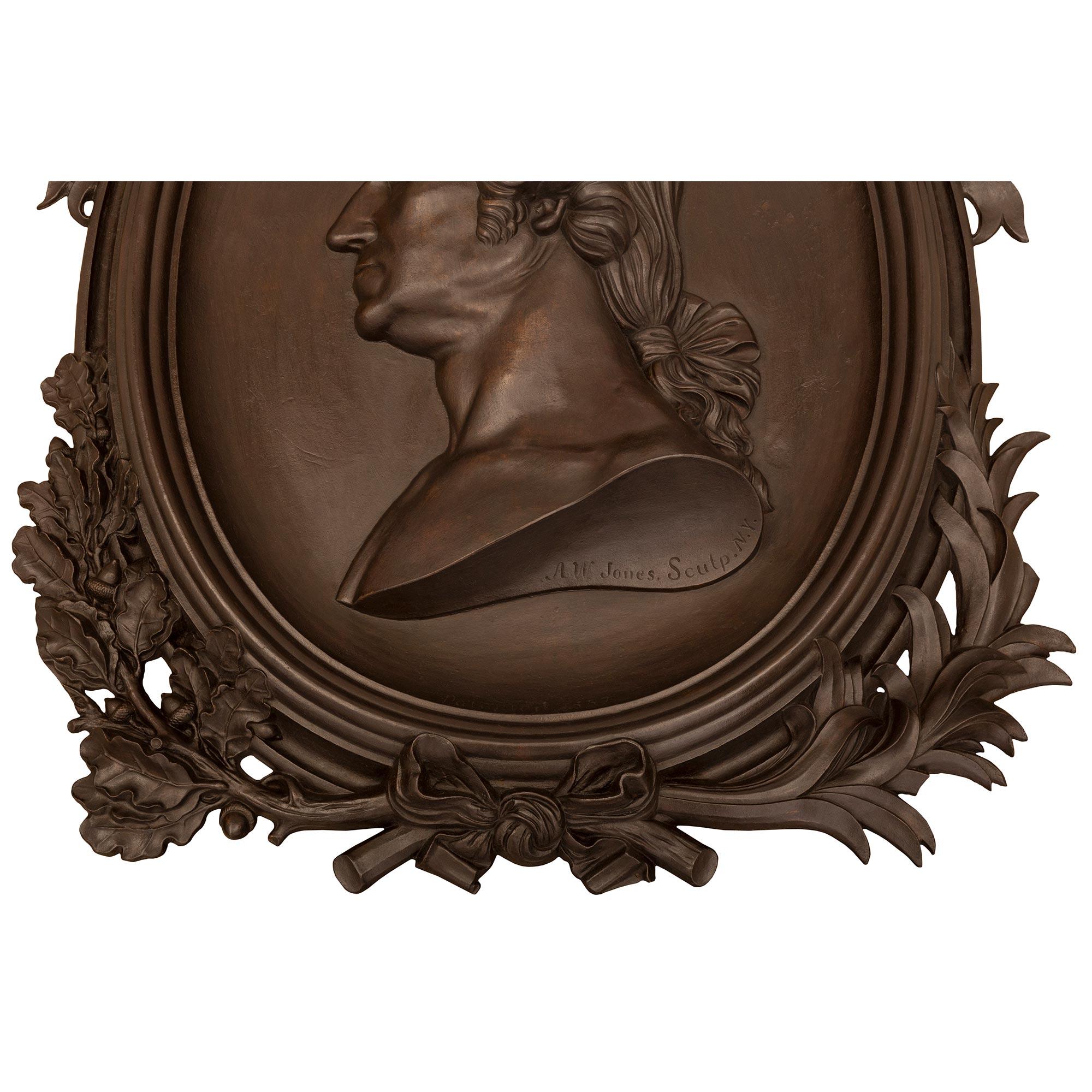 American 19th Century Louis XVI St. Patinated Bronze Plaque Of George Washington 5