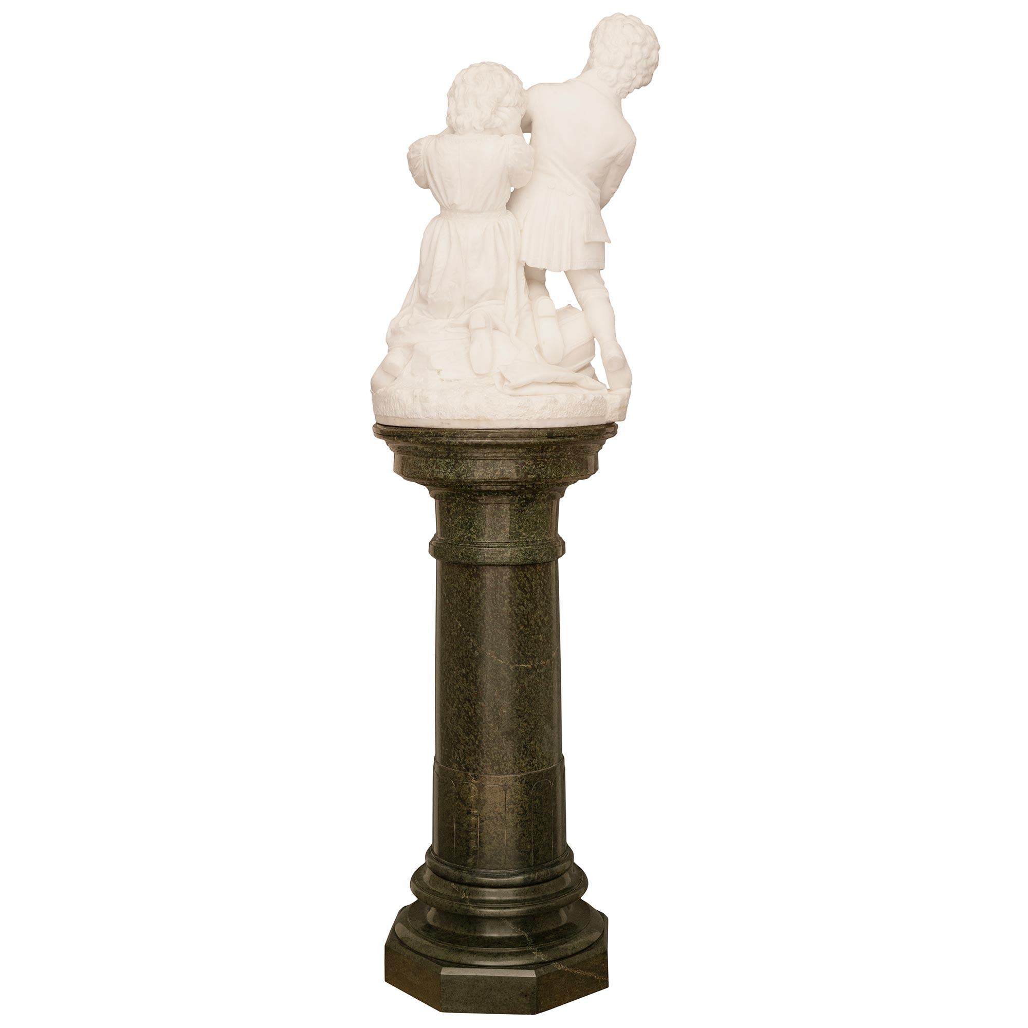 American 19th Century Marble Statue On It’s Original Vert De Patricia Pedestal For Sale 12