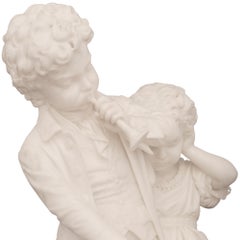 American 19th Century Marble Statue On It’s Original Vert De Patricia Pedestal