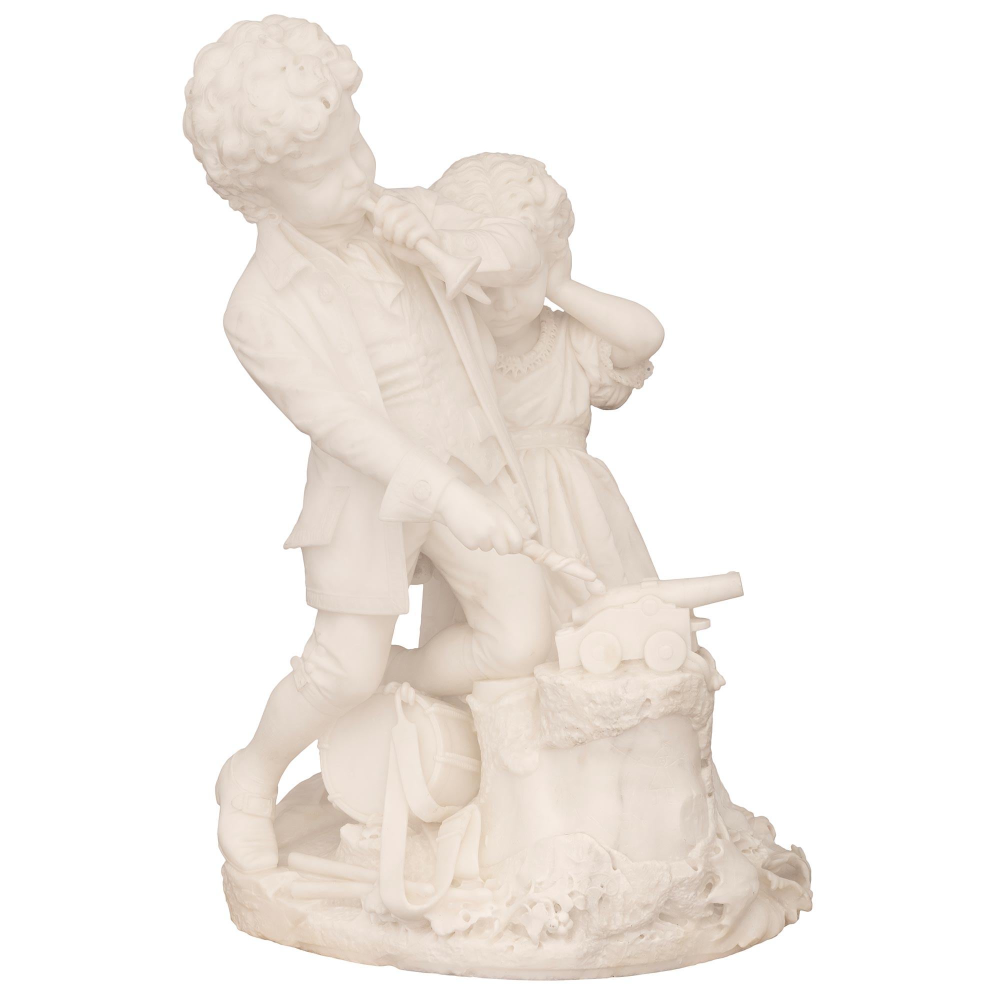 American 19th Century Marble Statue On It’s Original Vert De Patricia Pedestal For Sale 1