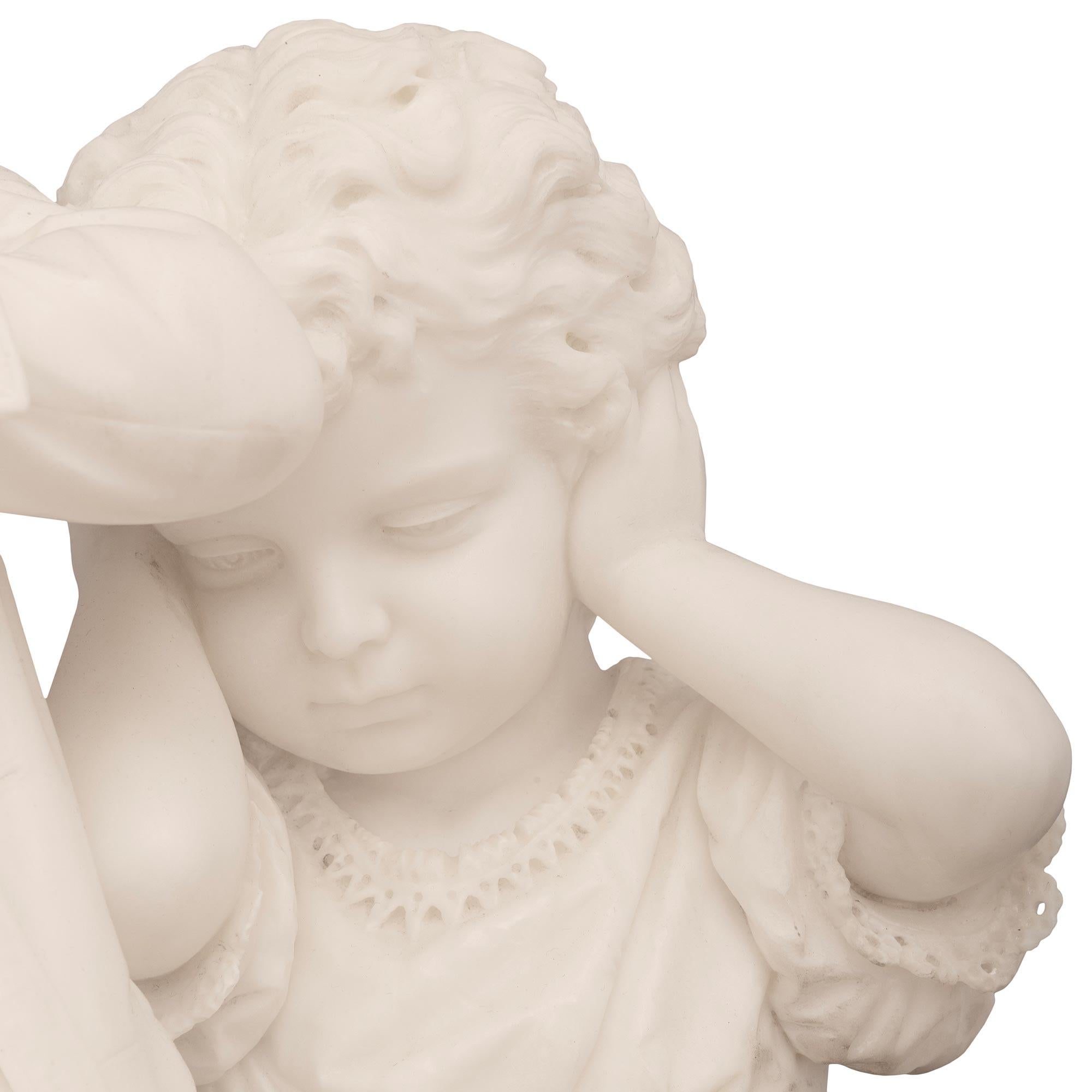 American 19th Century Marble Statue On It’s Original Vert De Patricia Pedestal For Sale 4