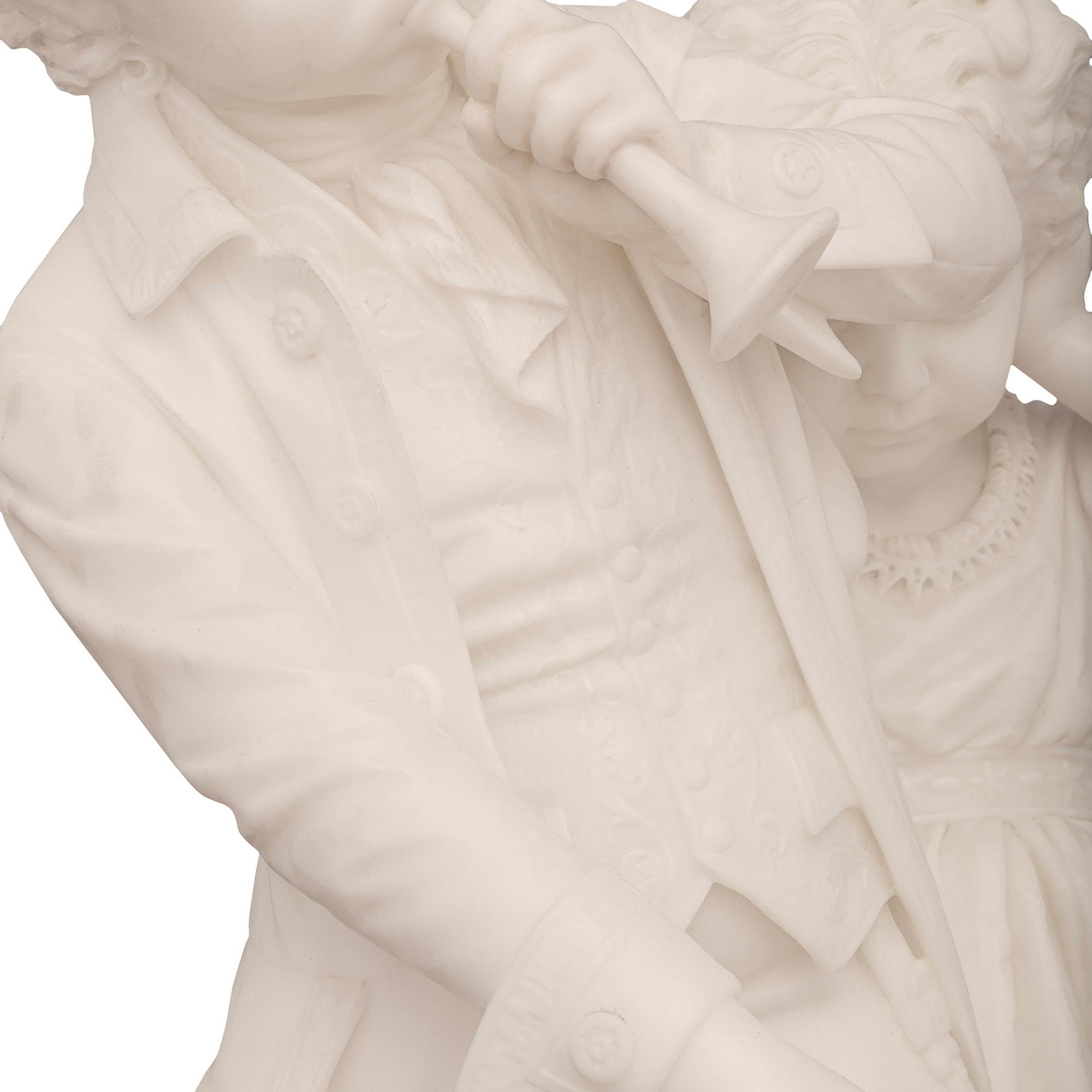 American 19th Century Marble Statue On It’s Original Vert De Patricia Pedestal For Sale 4