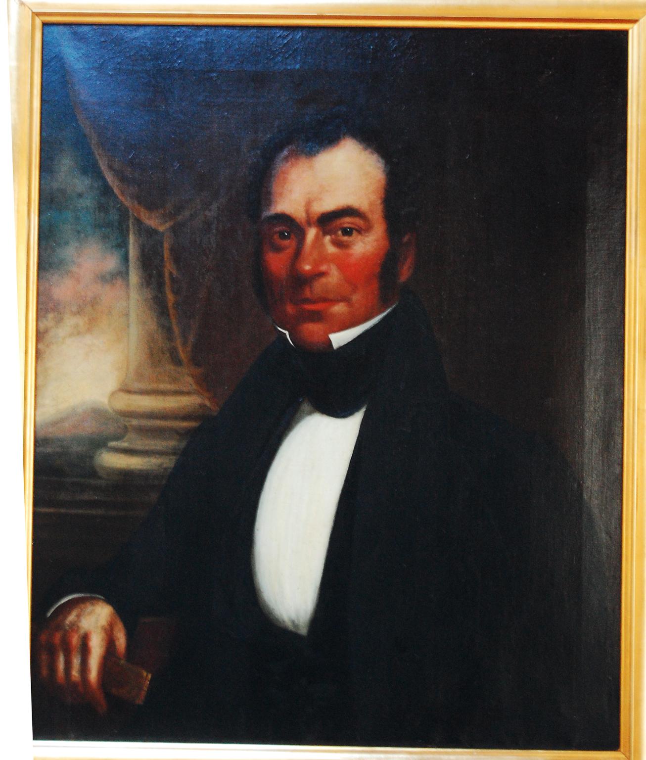 Peinture à l'huile originale américaine sur toile dans un cadre doré contemporain.  Il s'agit d'un portrait d'Edward W. Blaisdell (1845-1924), un architecte éminent qui a travaillé principalement sur la côte du New Hampshire et du Maine.  Il a tout