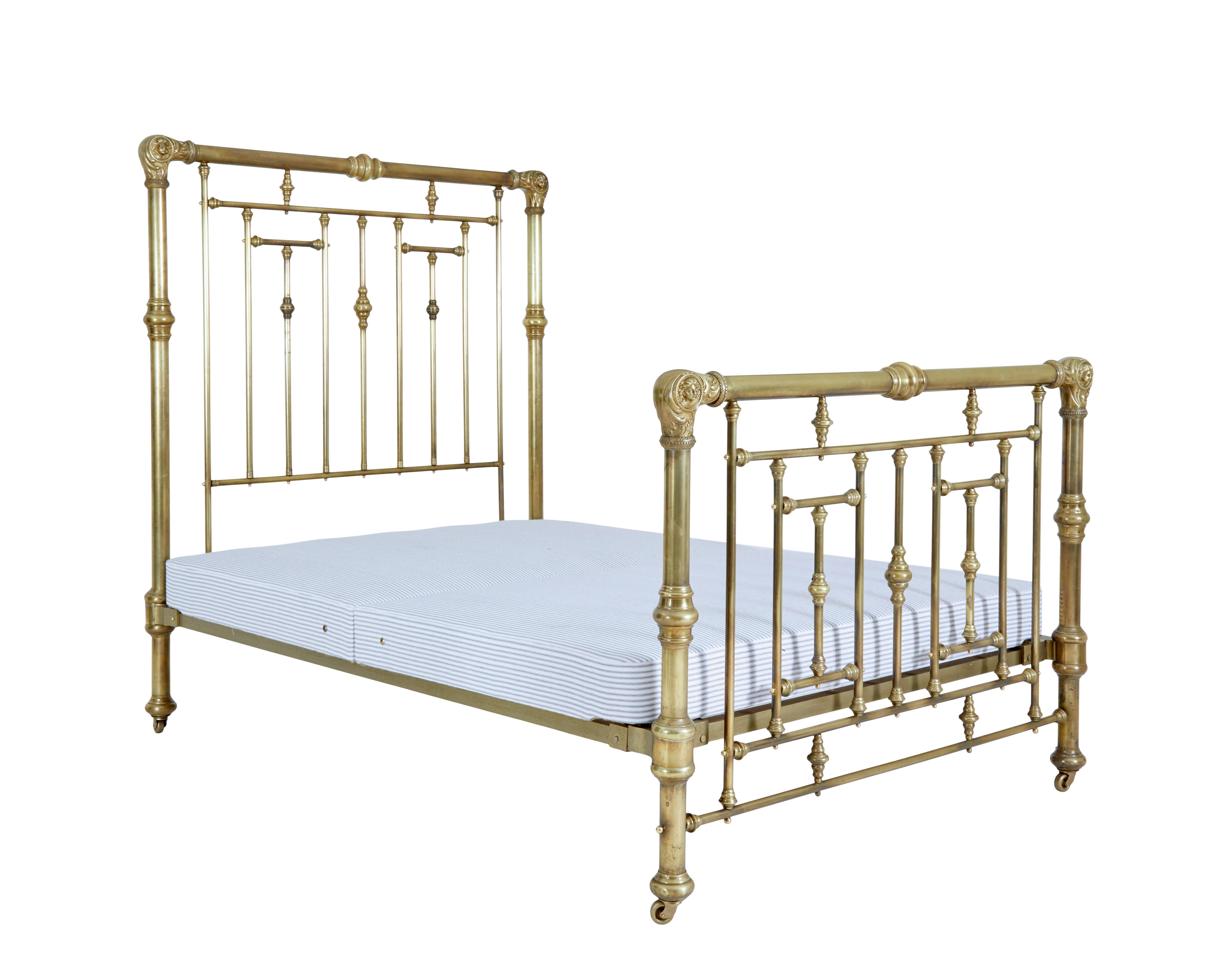 American 19th Century Ornate Brass Double Bed In Good Condition For Sale In Debenham, Suffolk