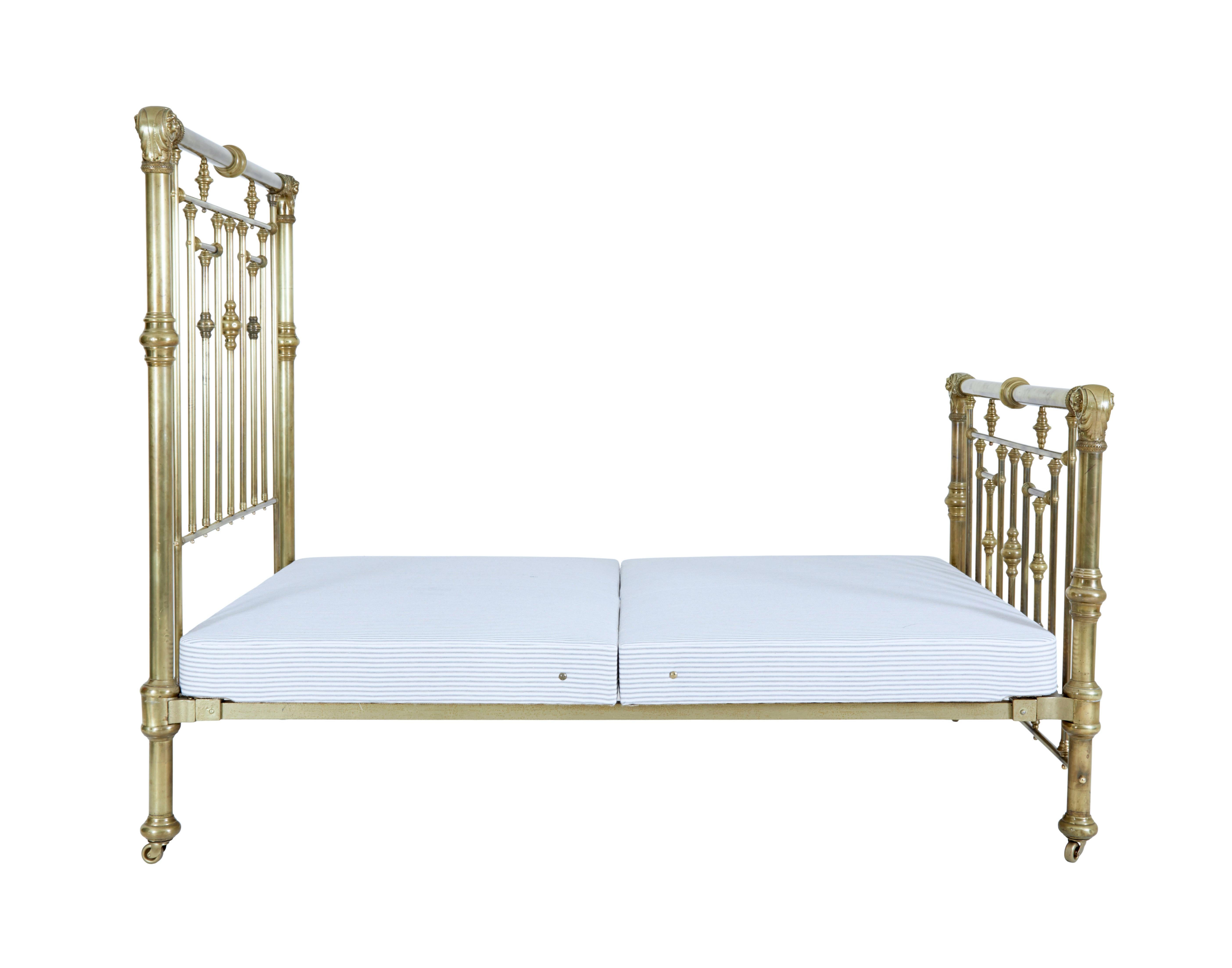 American 19th century ornate brass double bed In Good Condition In Debenham, Suffolk