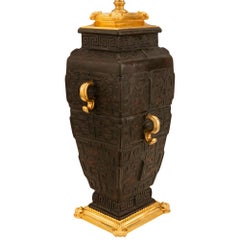 American 19th Century Patinated Bronze and Ormolu Lamp by E.F. Caldwell & Co.