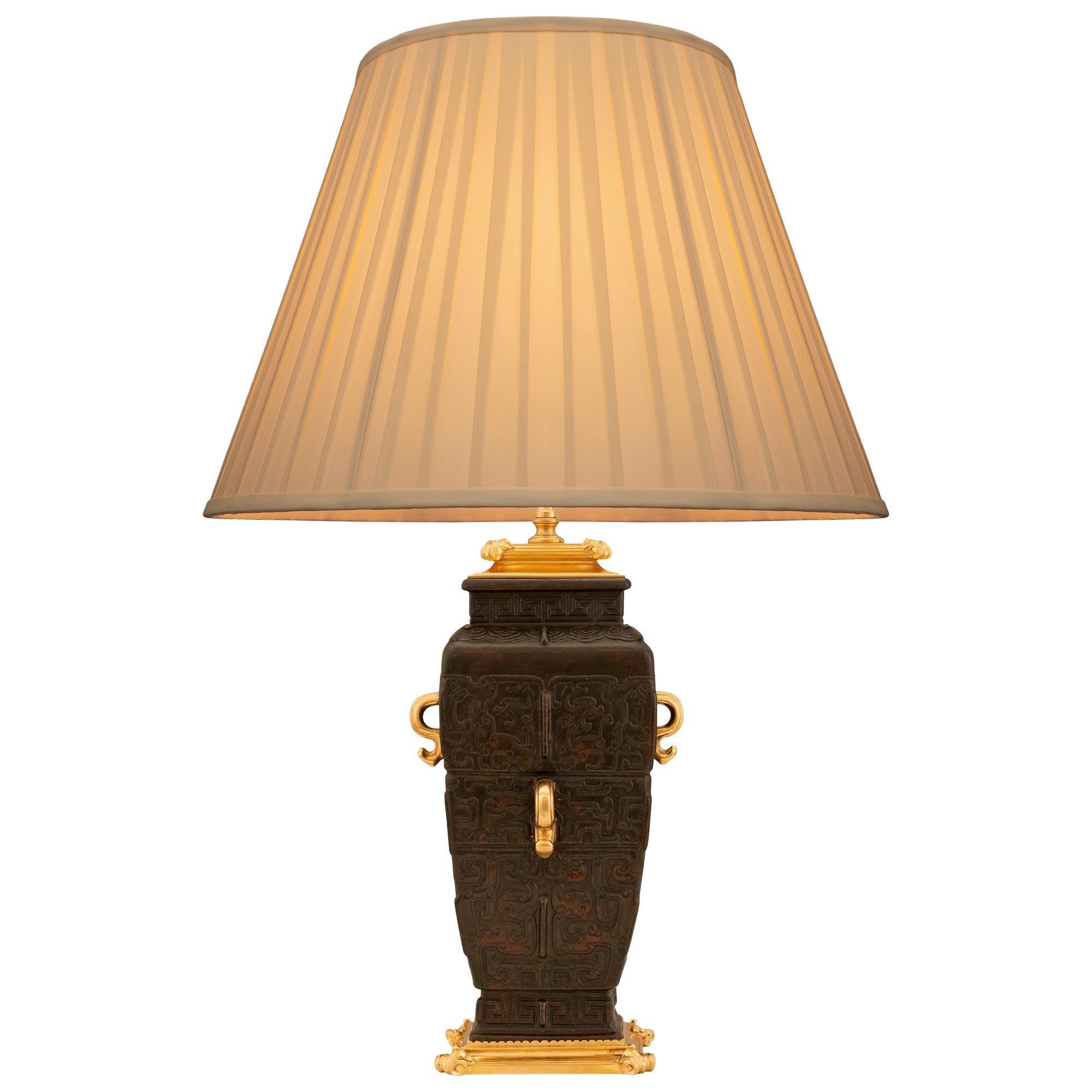 American 19th Century Patinated Bronze and Ormolu Lamp by E.F. Caldwell & Co. For Sale 6