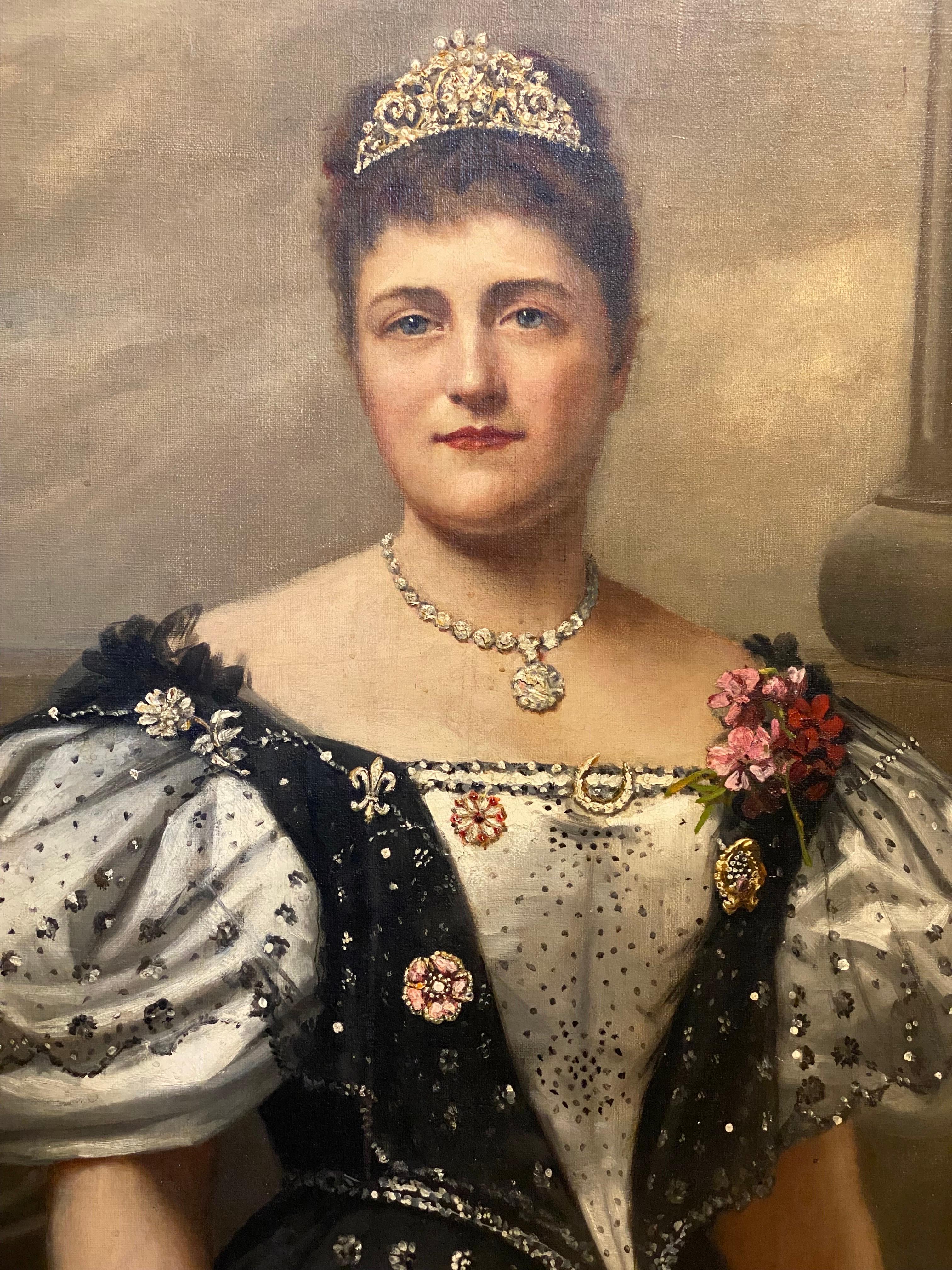 A very well painted American 19th century portrait of a royal lady, by R. Hinckley, signed bottom left, within an antique gilt wood frame.