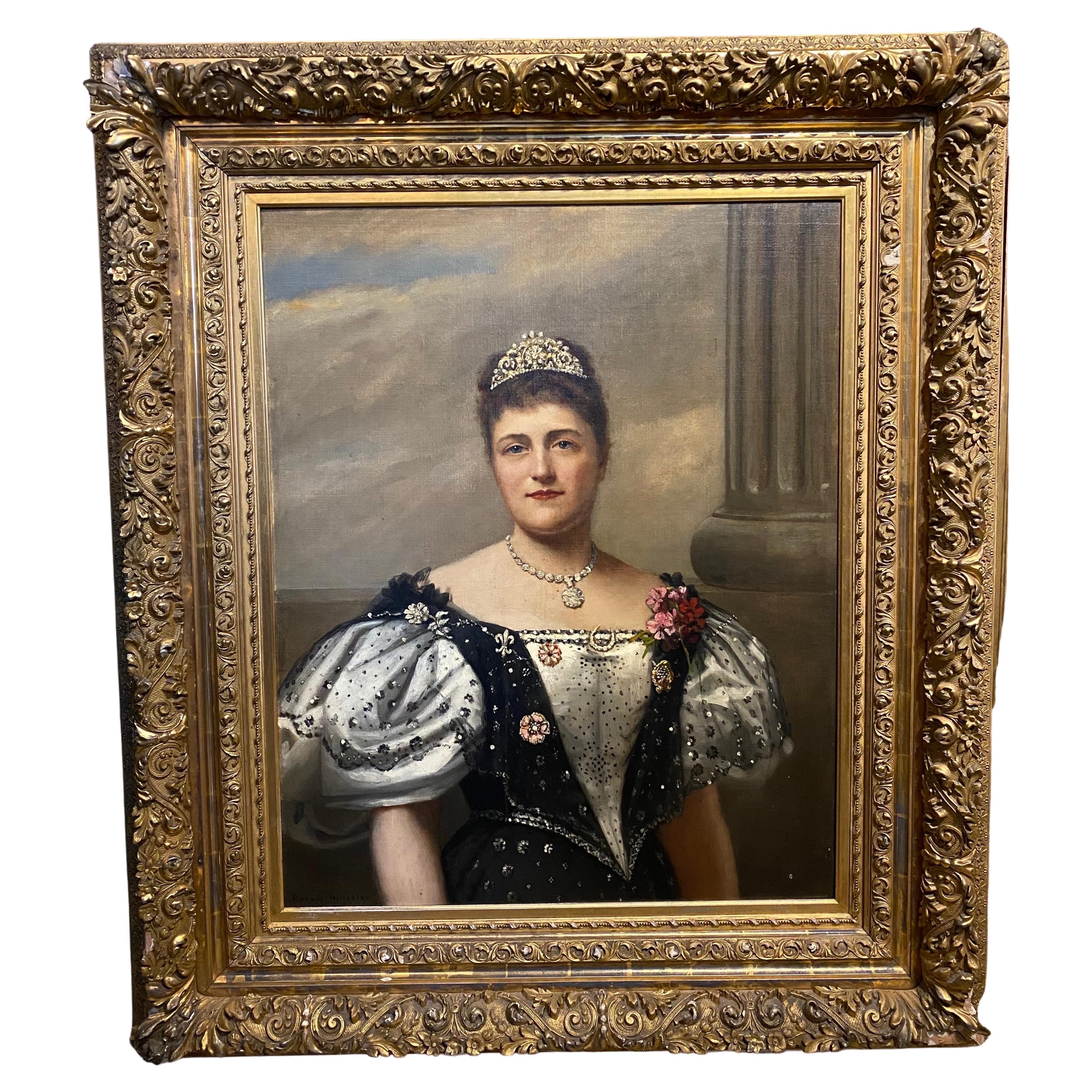 American 19th Century Portrait of a Royal Lady by R. Hinckley For Sale