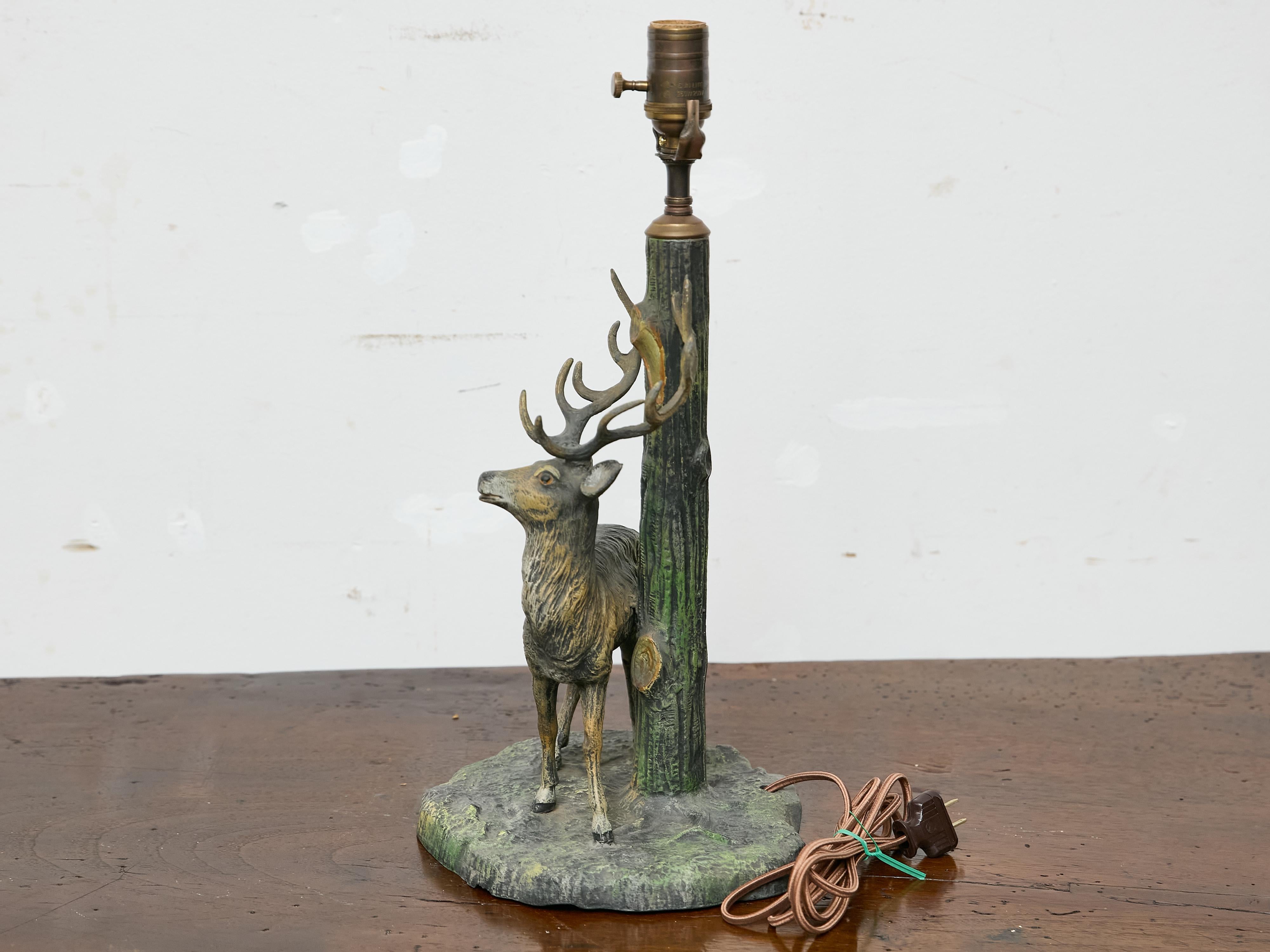 American 19th Century Stag Sculpture Converted into Table Lamp In Good Condition For Sale In Atlanta, GA
